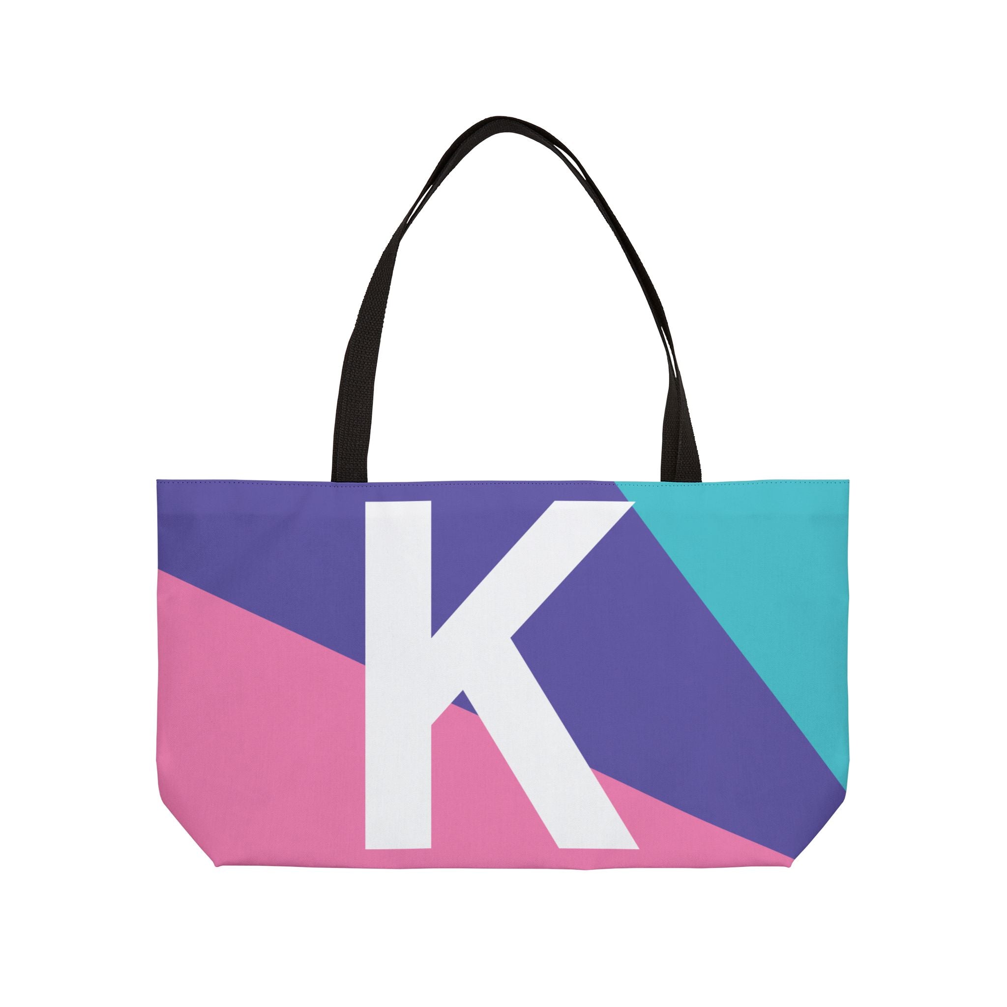 Personalized 'K' Colorblock Tote Bag — Monogram Weekender Tote