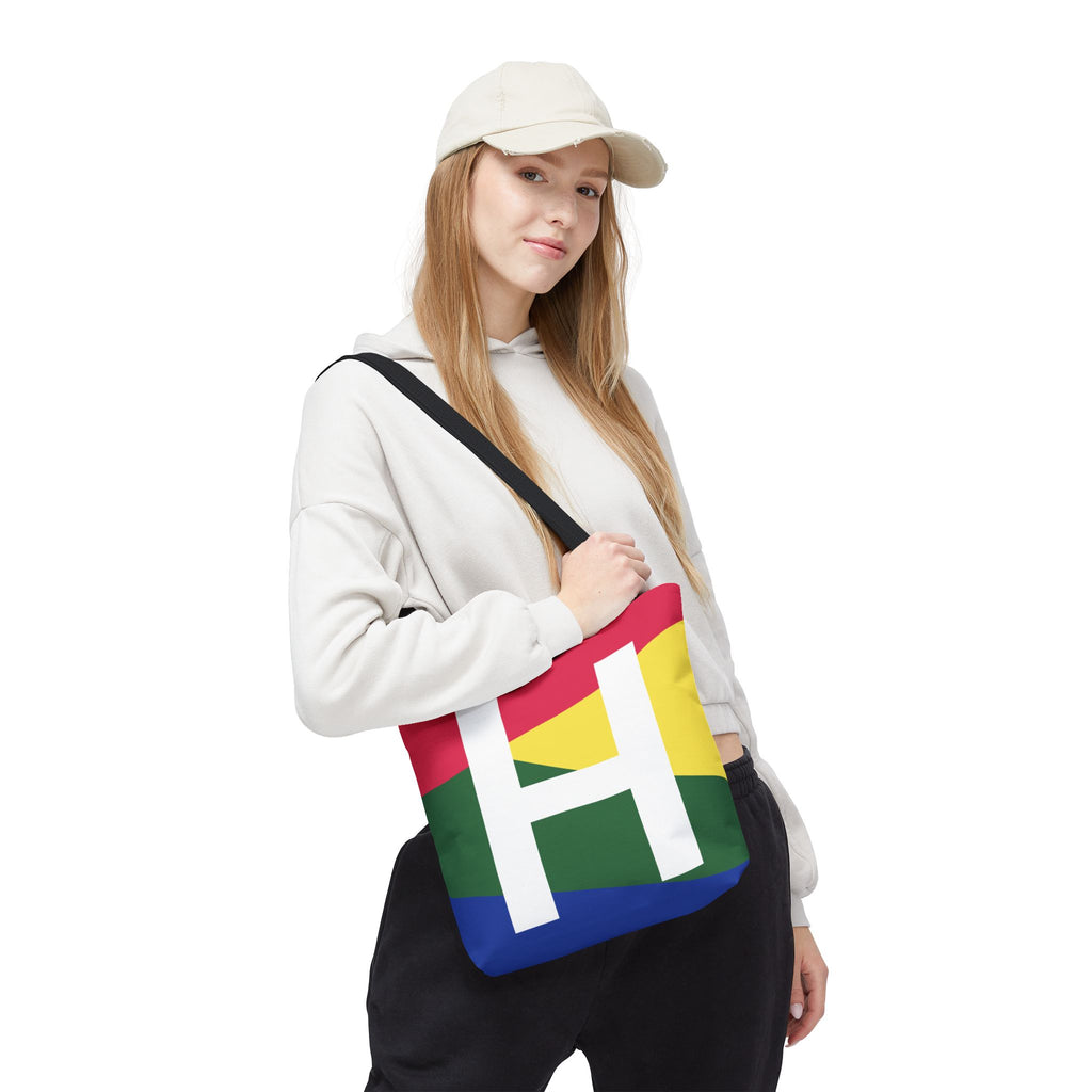 Monogram 'H' Colorblock Tote Bag — Personalized Initial H Shoulder Tote
