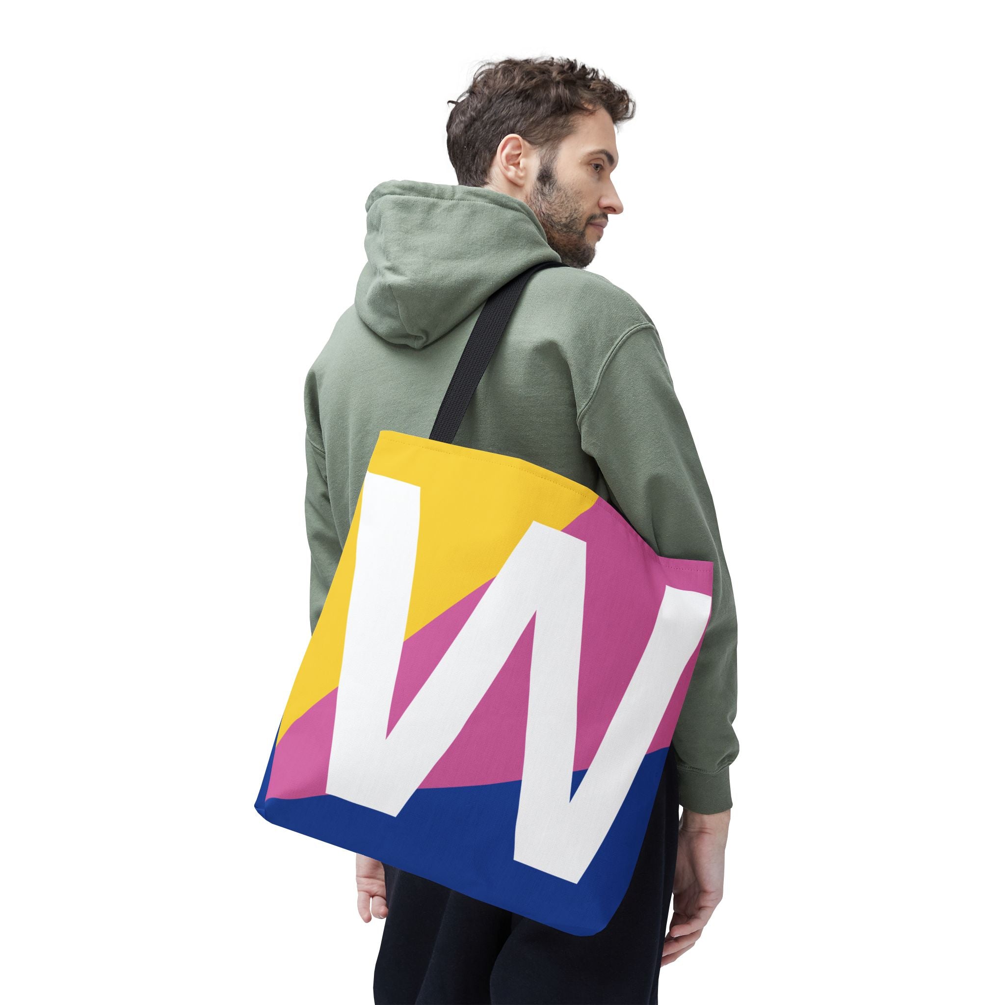 Monogram 'W' Colorblock Tote Bag — Personalized Initial W Shoulder Tote