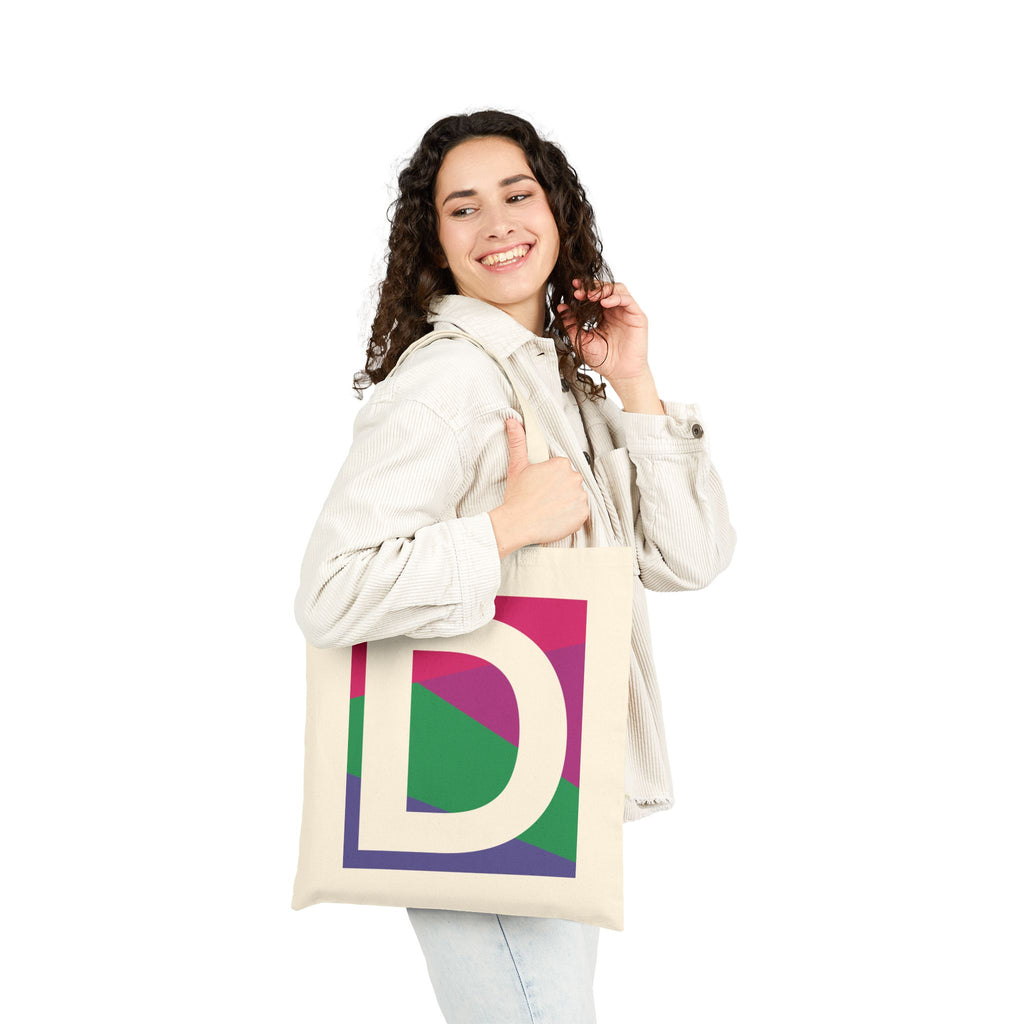 Initial D Colorblock Canvas Tote Bag — Monogram Letter D Reusable Grocery Tote