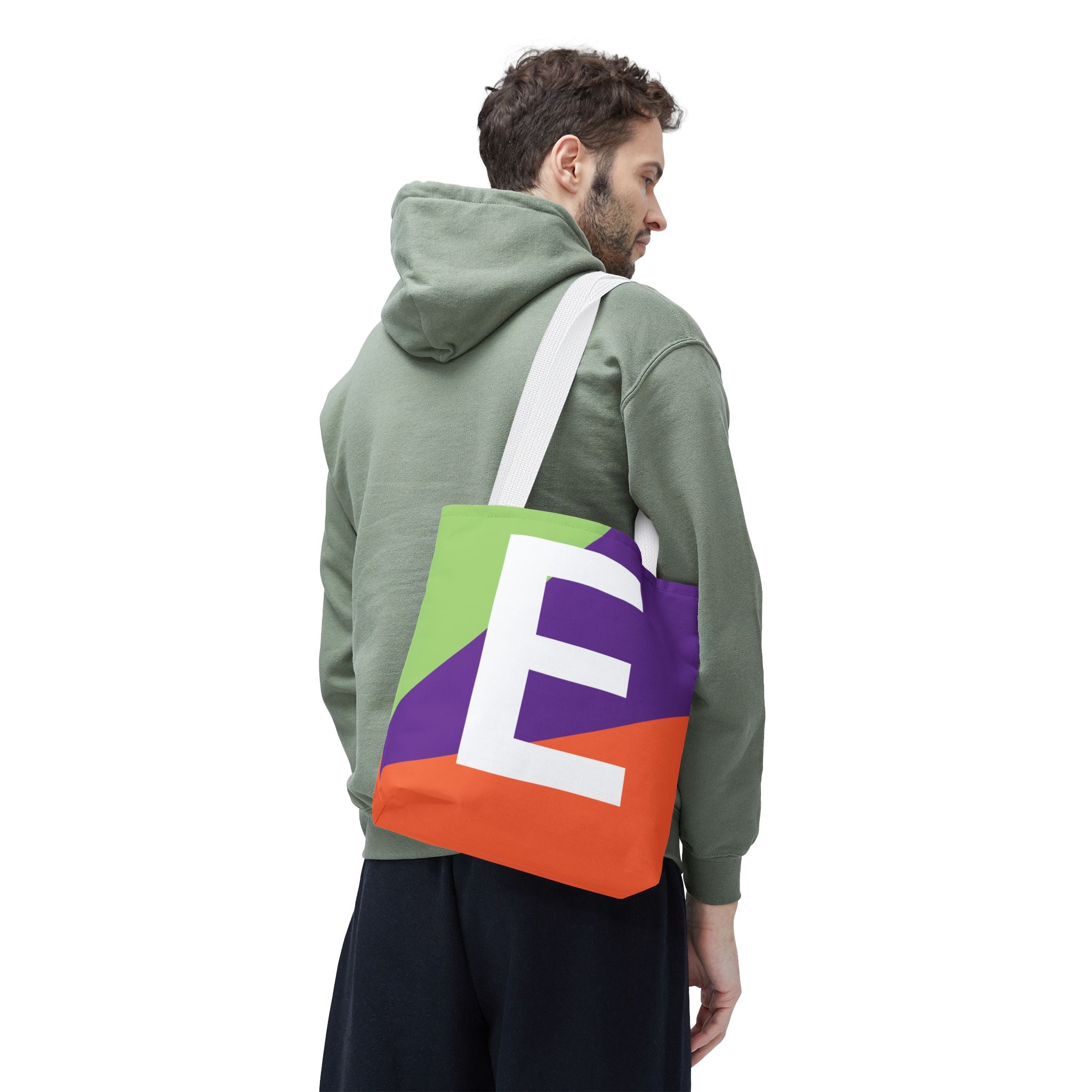 Monogram 'E' Colorblock Tote Bag — Personalized Initial E Shoulder Tote