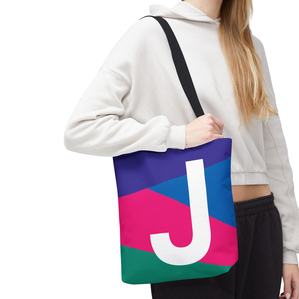 Monogram 'J' Colorblock Tote Bag — Personalized Initial J Shoulder Tote