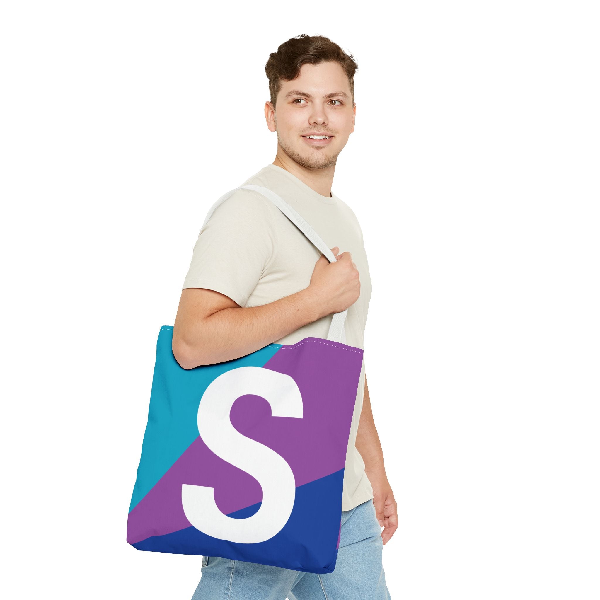 Monogram 'S' Colorblock Tote Bag — Personalized Initial S Shoulder Tote