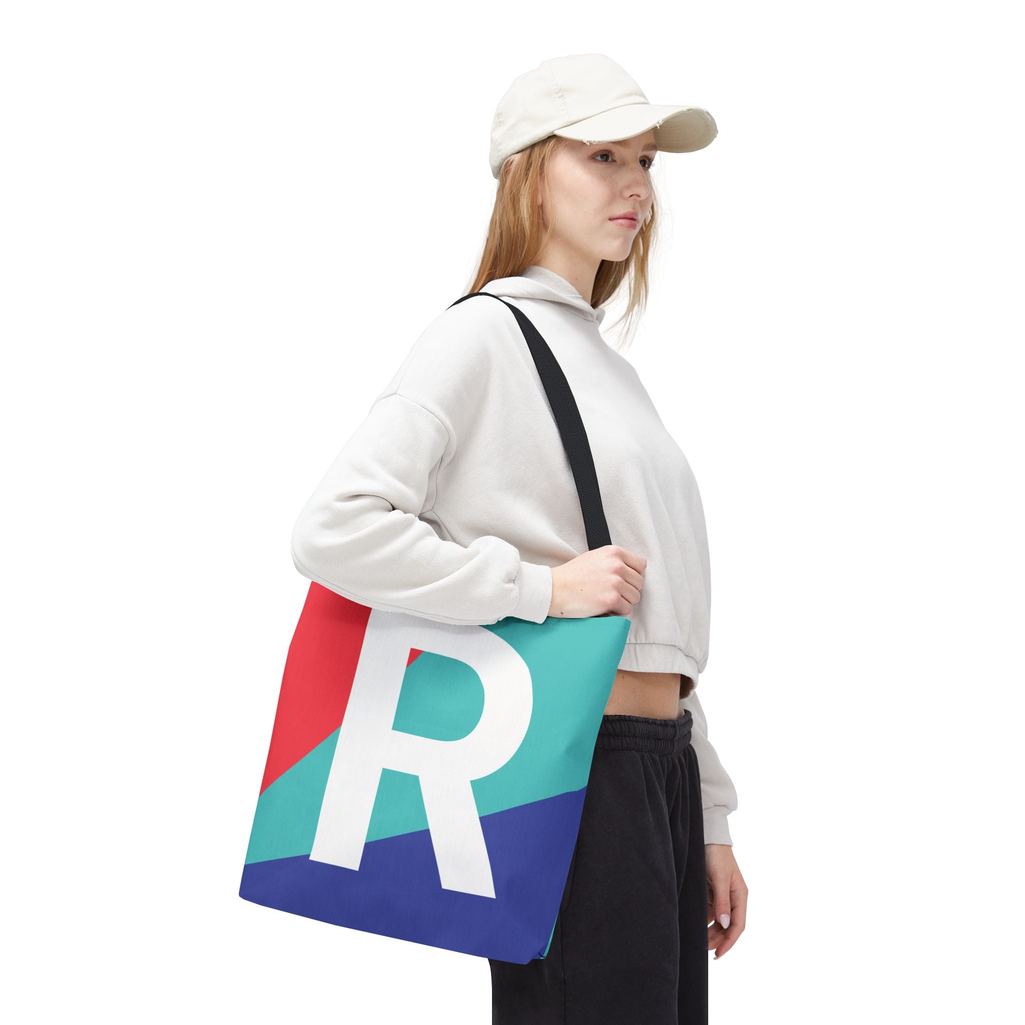 Monogram 'R' Colorblock Tote Bag — Personalized Initial R Shoulder Tote