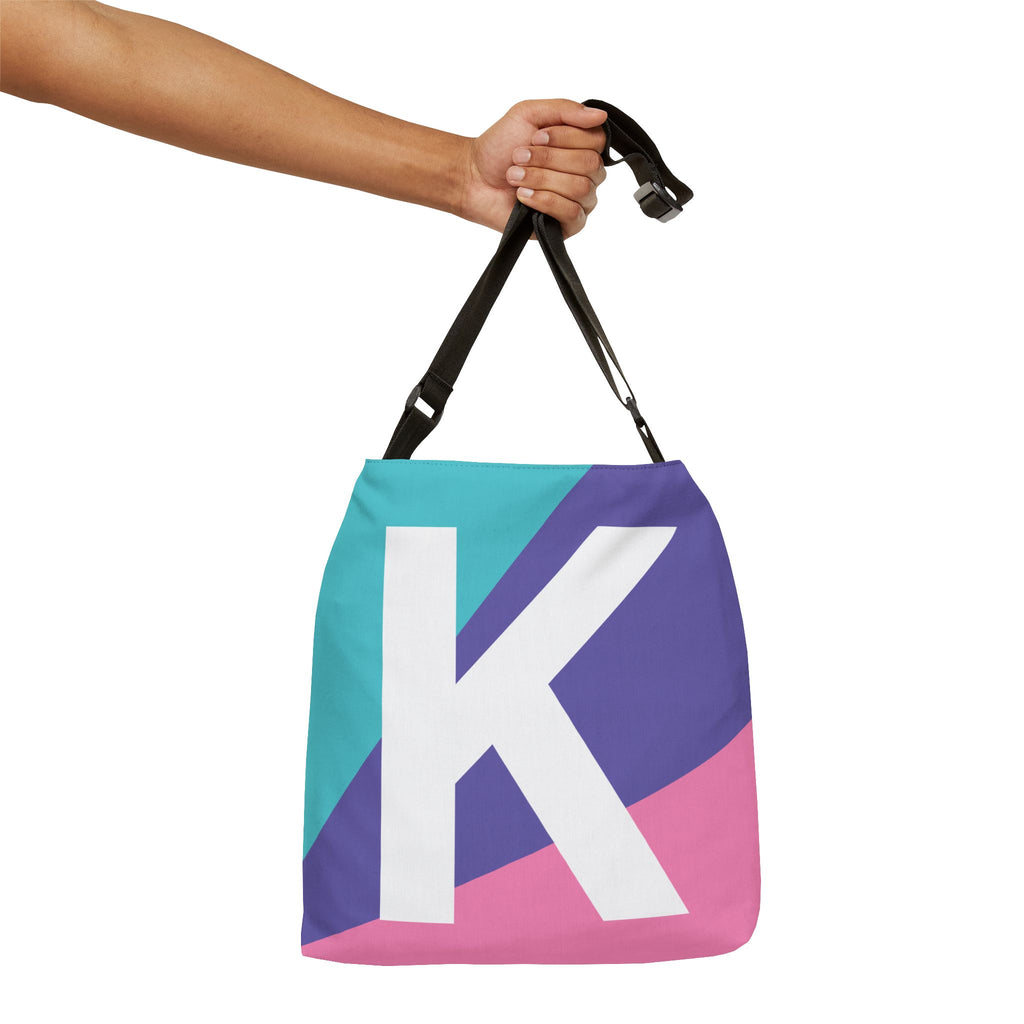Initial Letter 'K' Colorblock Adjustable Tote Bag — Monogram Alphabet Shoulder Bag