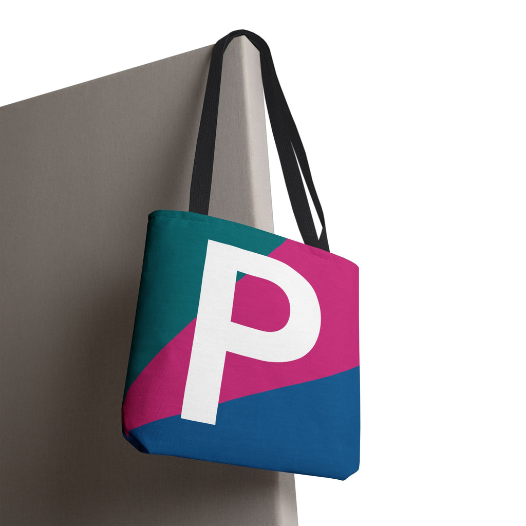 Monogram 'P' Colorblock Tote Bag — Personalized Initial P Shoulder Tote