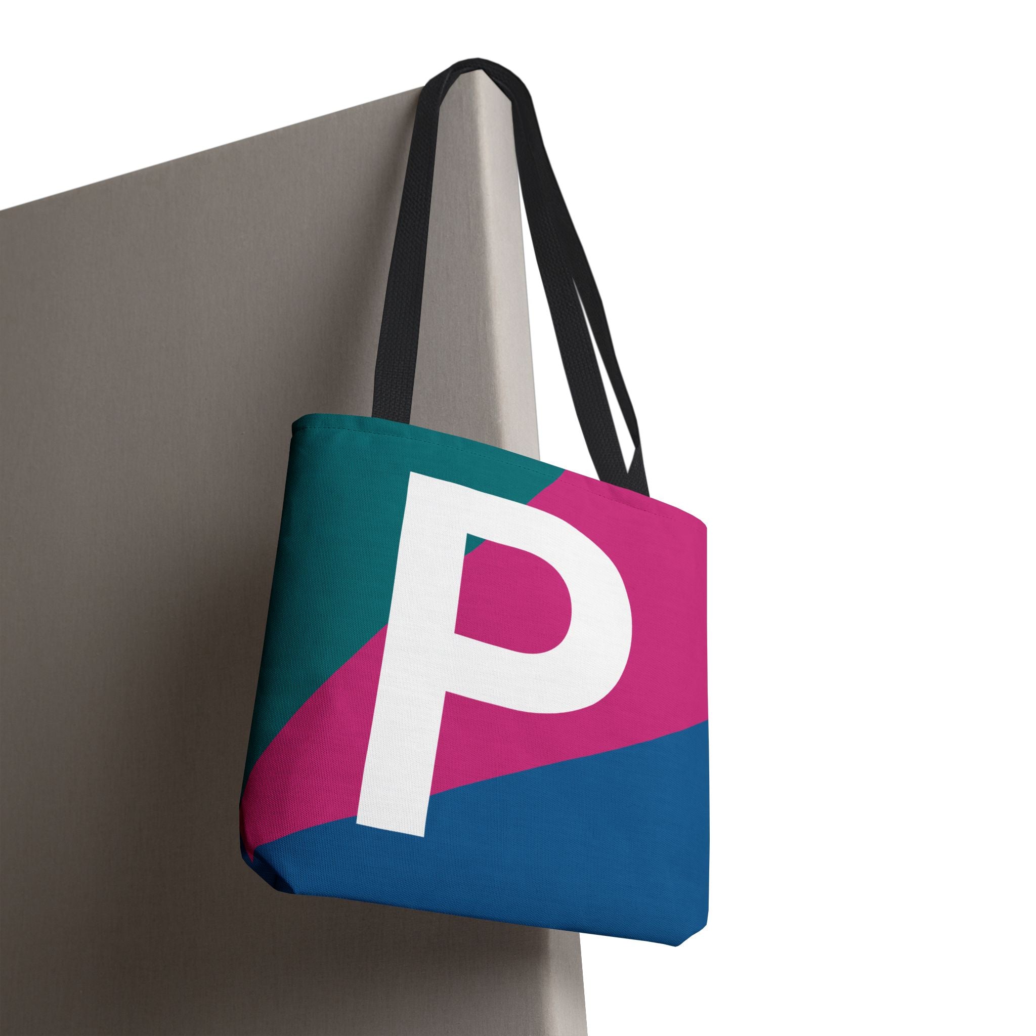 Monogram 'P' Colorblock Tote Bag — Personalized Initial P Shoulder Tote