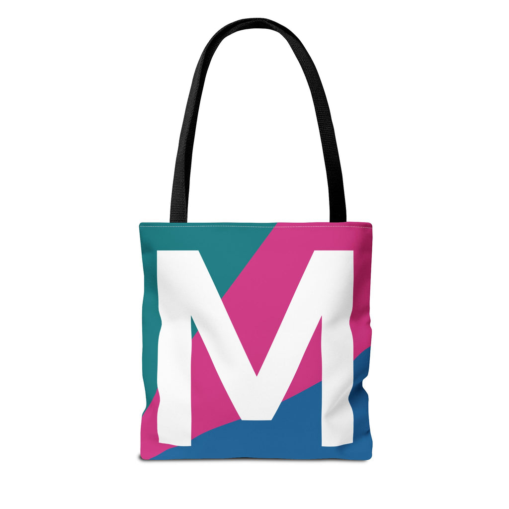 Monogram 'M' Colorblock Tote Bag — Personalized Initial M Shoulder Tote