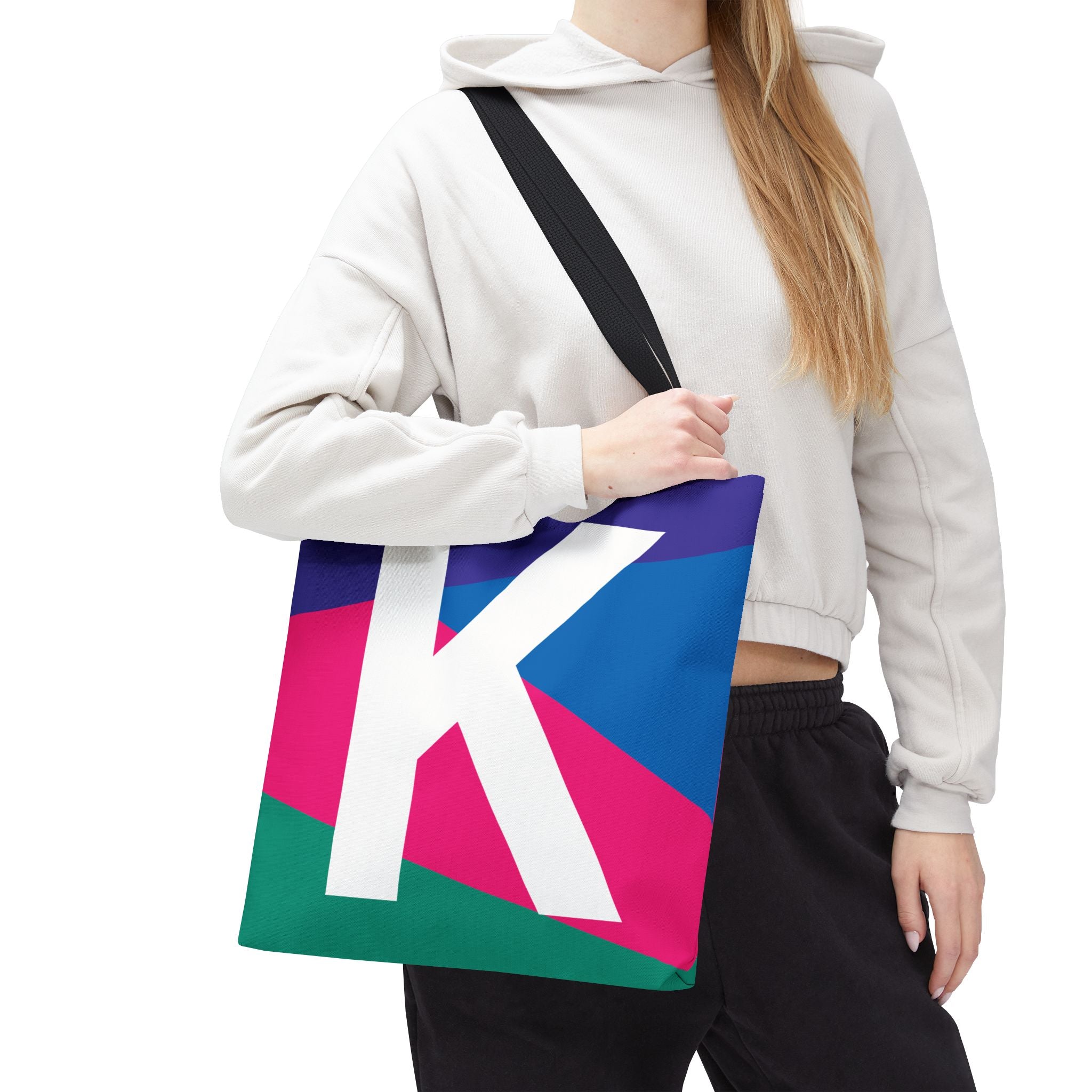 Monogram 'K' Colorblock Tote Bag — Personalized Initial K Shoulder Tote