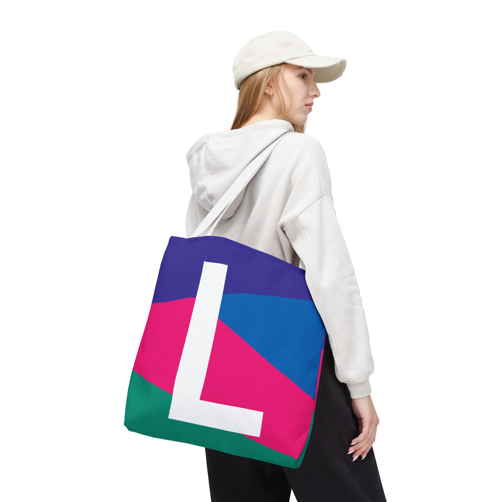 Monogram 'L' Colorblock Tote Bag — Personalized Initial L Shoulder Tote