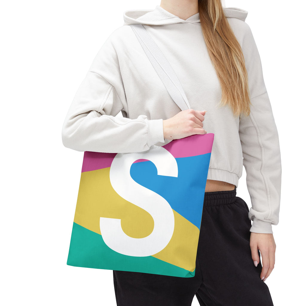 Monogram 'S' Colorblock Tote Bag — Personalized Initial S Shoulder Tote