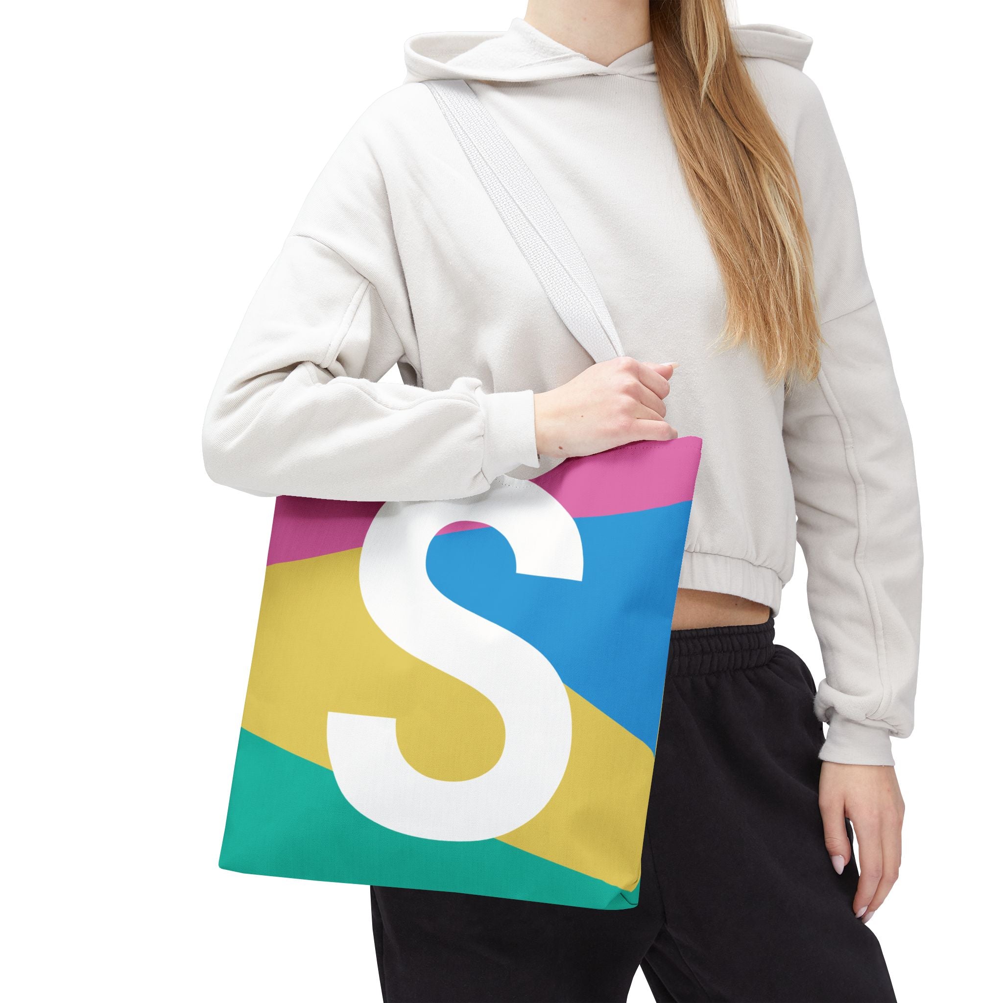 Monogram 'S' Colorblock Tote Bag — Personalized Initial S Shoulder Tote