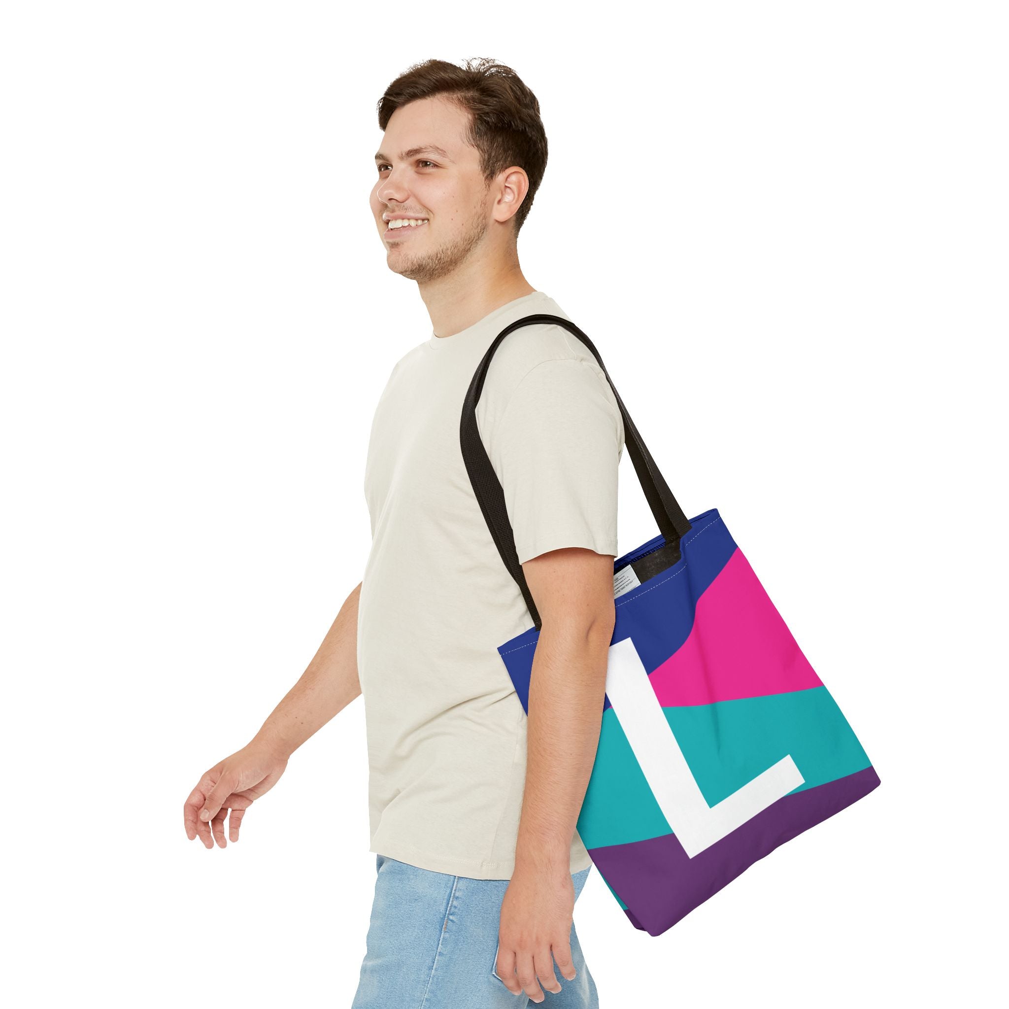 Monogram 'L' Colorblock Tote Bag — Personalized Initial L Shoulder Tote