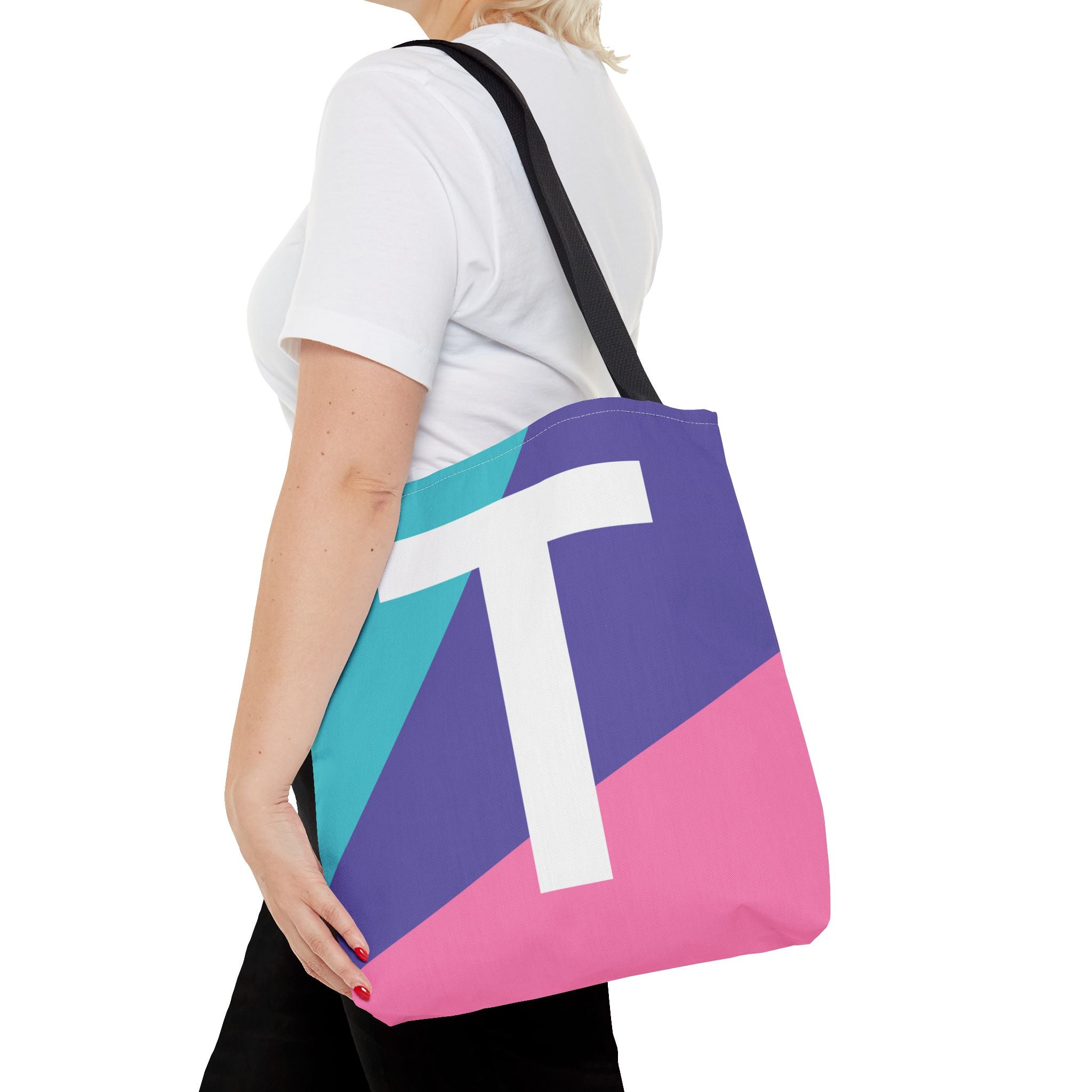 Monogram 'T' Colorblock Tote Bag — Personalized Initial T Shoulder Tote