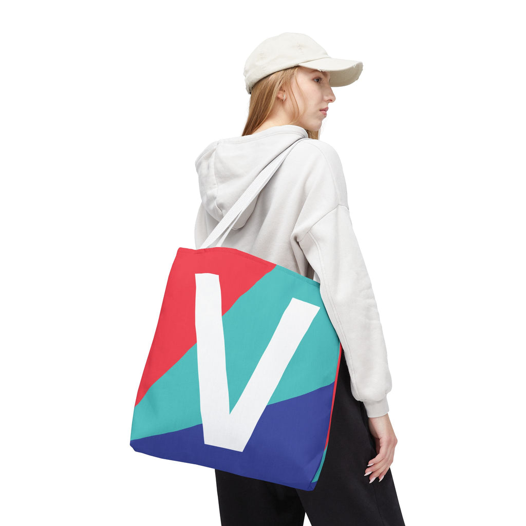 Monogram 'V' Colorblock Tote Bag — Personalized Initial V Shoulder Tote