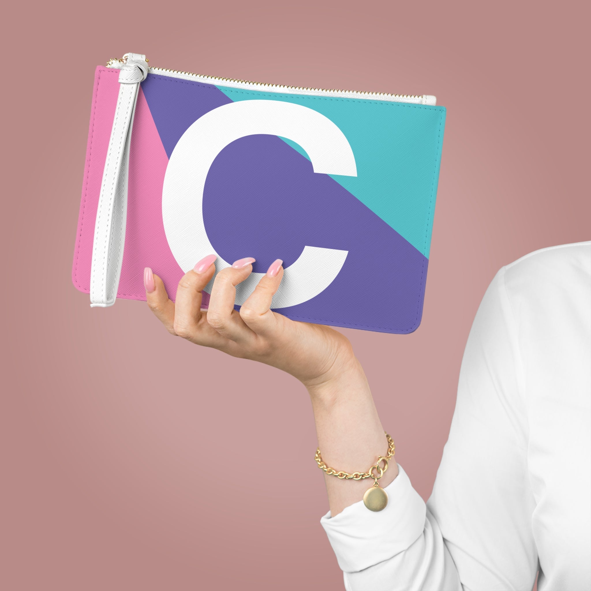 Monogram 'C' Colorblock Clutch Bag — Bold Geometric Wristlet for Everyday & Gifts