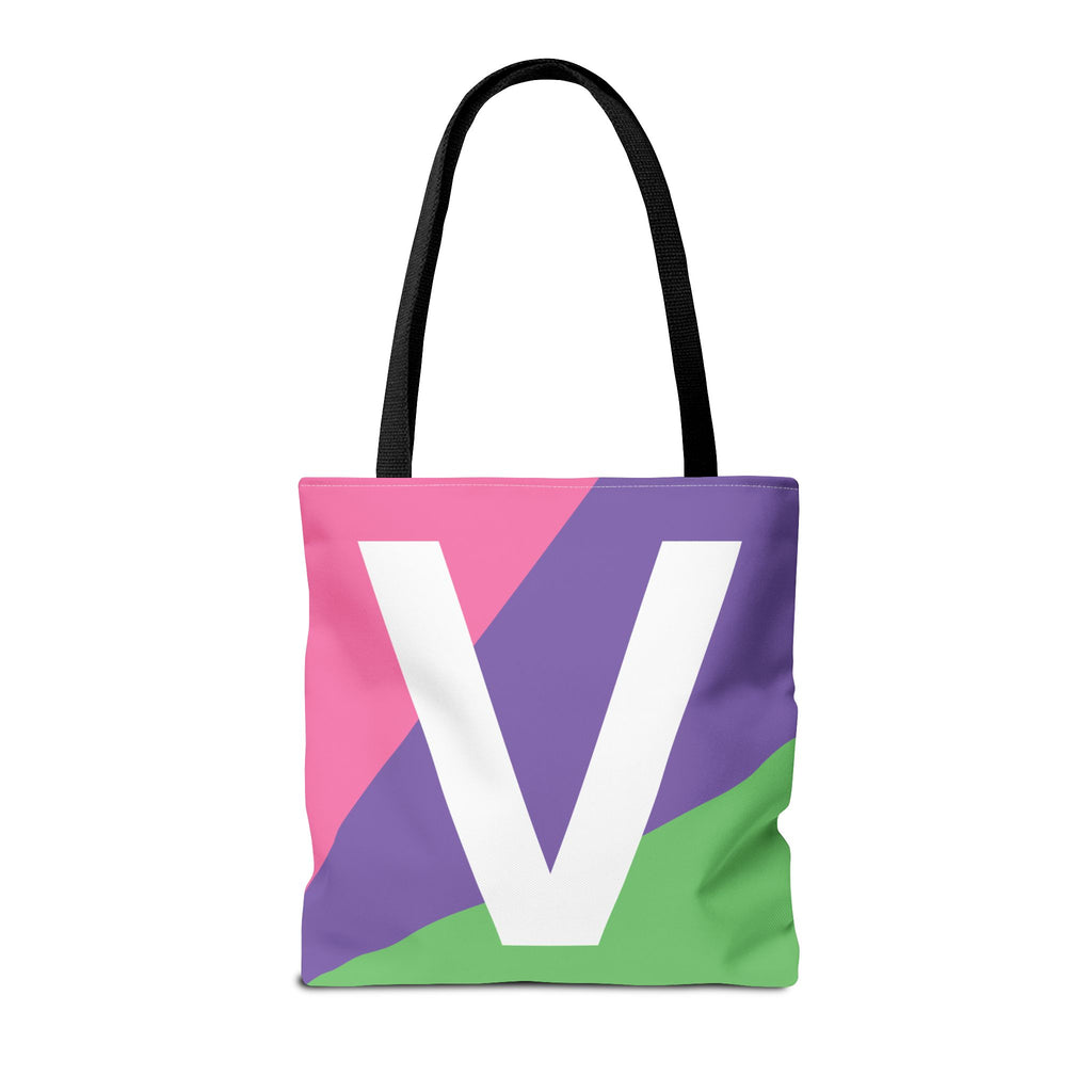 Monogram 'V' Colorblock Tote Bag — Personalized Initial V Shoulder Tote