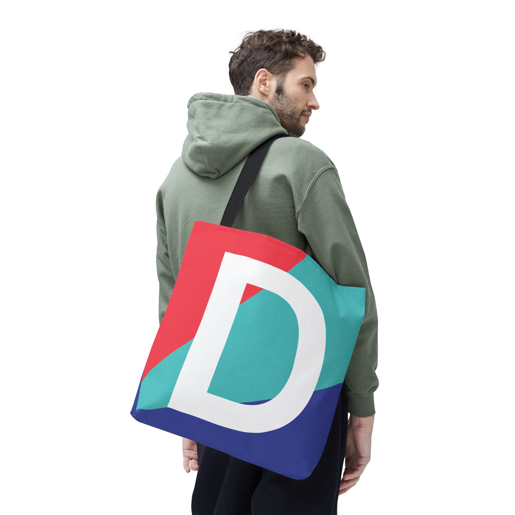 Monogram 'D' Colorblock Tote Bag — Personalized Initial D Shoulder Tote