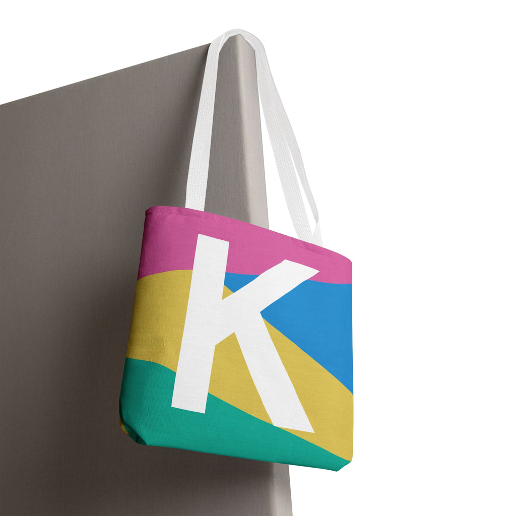 Monogram 'K' Colorblock Tote Bag — Personalized Initial K Shoulder Tote