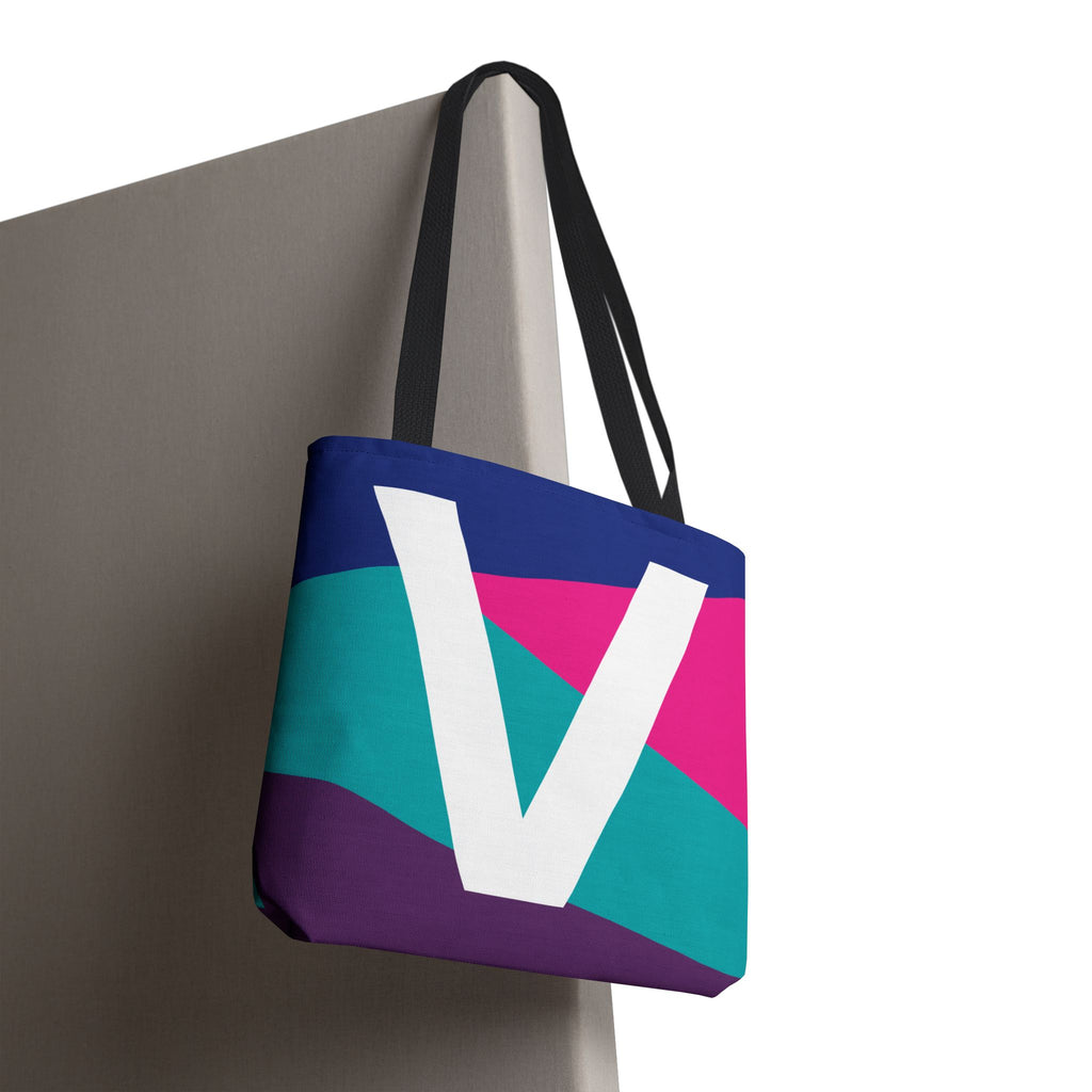 Monogram 'V' Colorblock Tote Bag — Personalized Initial V Shoulder Tote