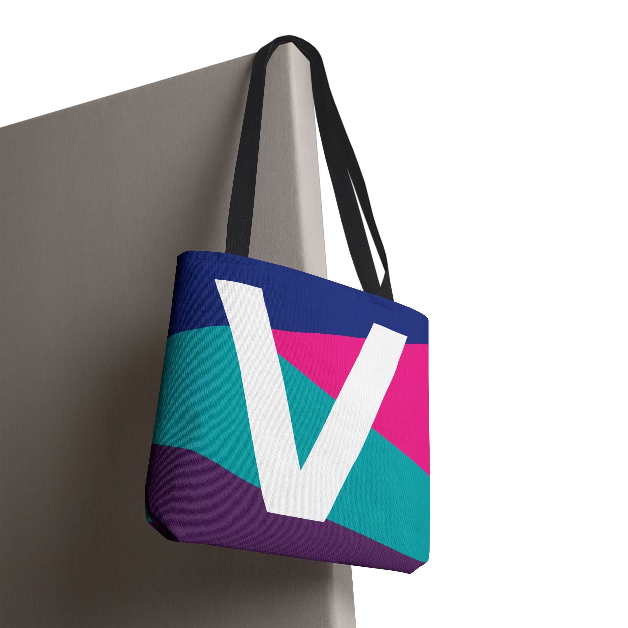 Monogram 'V' Colorblock Tote Bag — Personalized Initial V Shoulder Tote