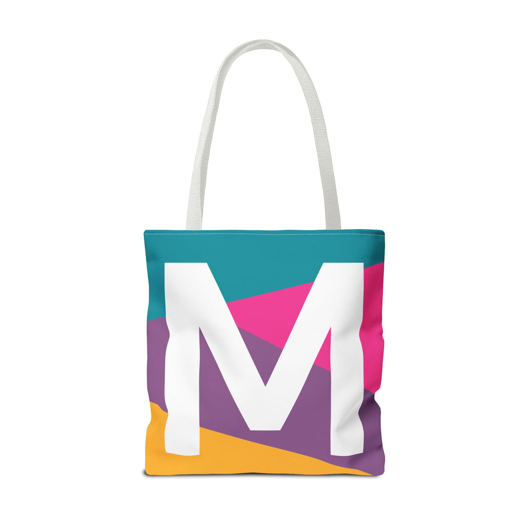 Monogram 'M' Colorblock Tote Bag — Personalized Initial M Shoulder Tote