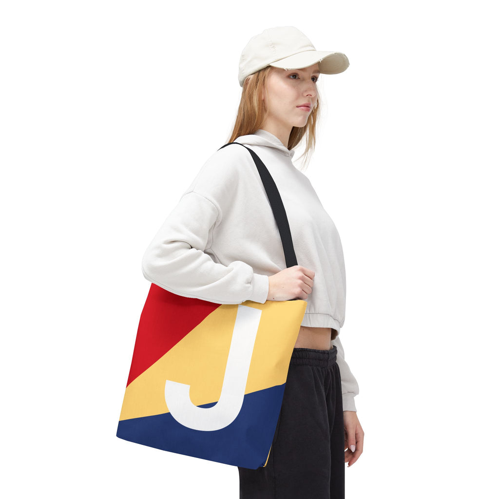 Monogram 'J' Colorblock Tote Bag — Personalized Initial J Shoulder Tote