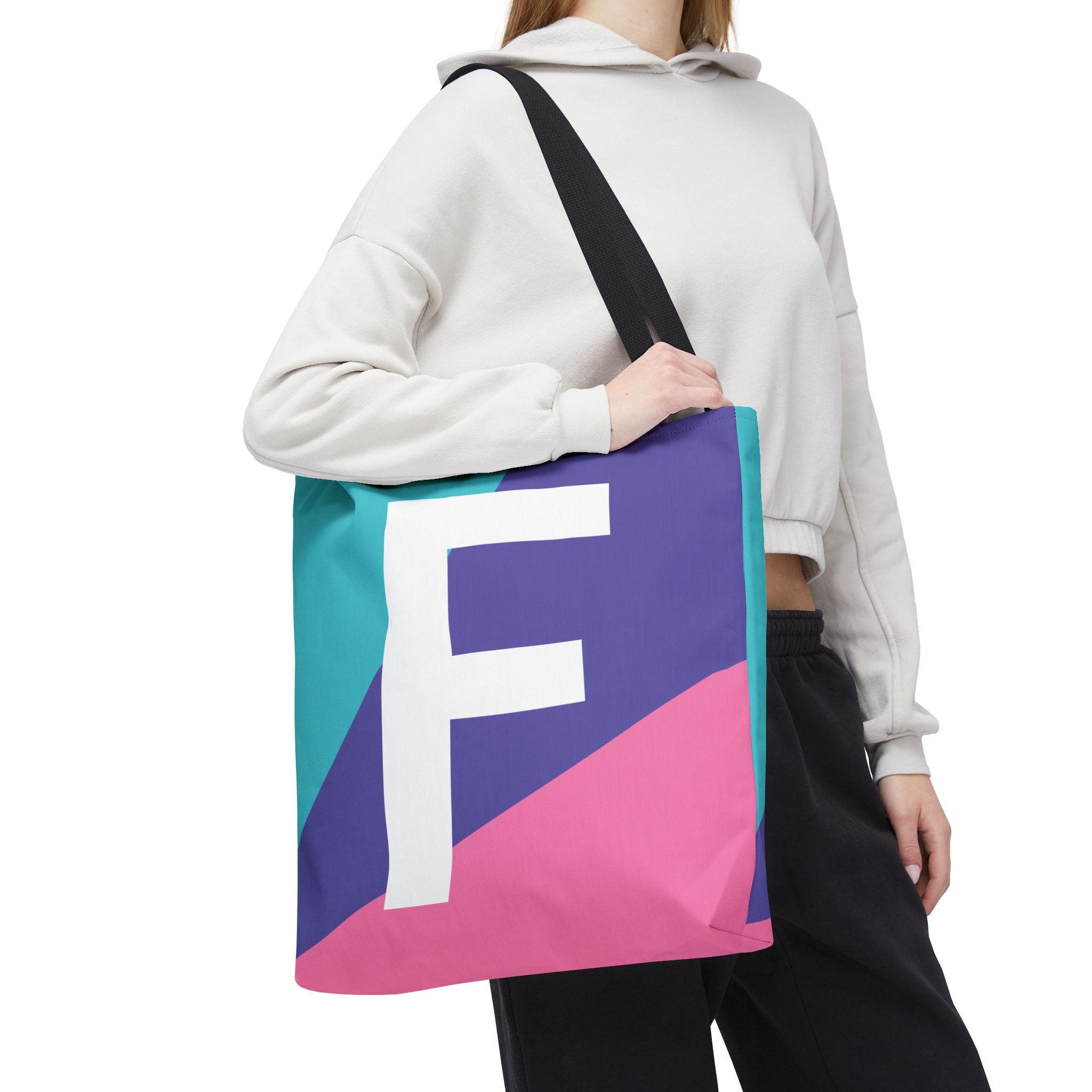 Monogram 'F' Colorblock Tote Bag — Personalized Initial F Shoulder Tote