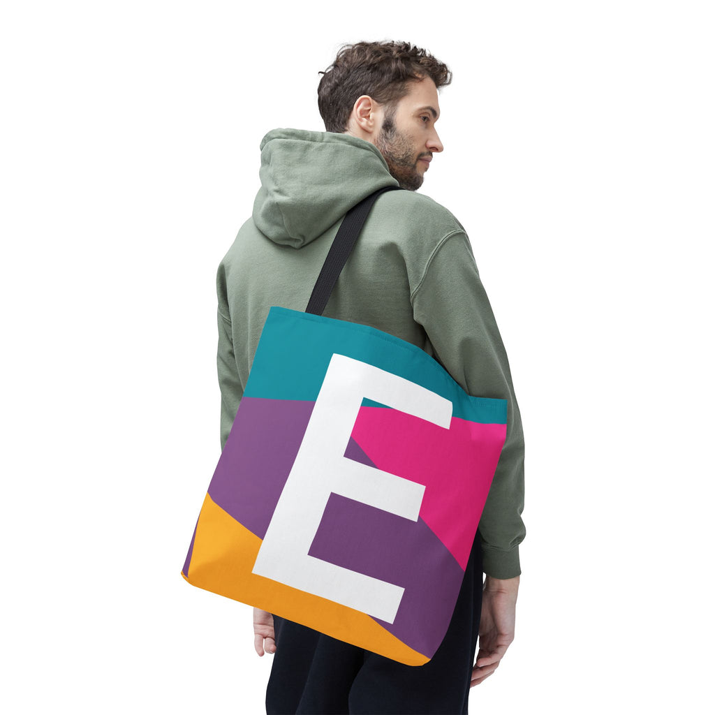 Monogram 'E' Colorblock Tote Bag — Personalized Initial E Shoulder Tote