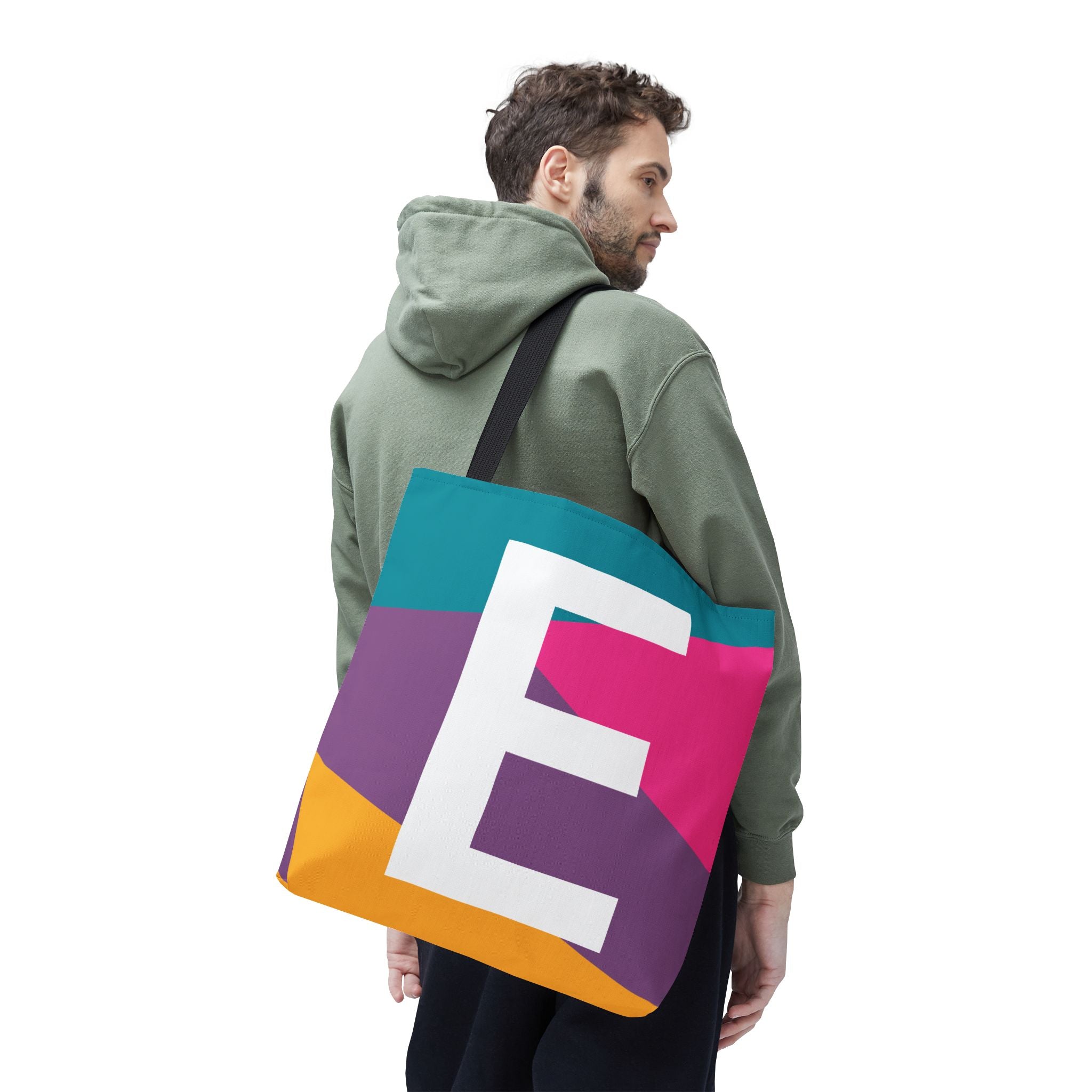Monogram 'E' Colorblock Tote Bag — Personalized Initial E Shoulder Tote