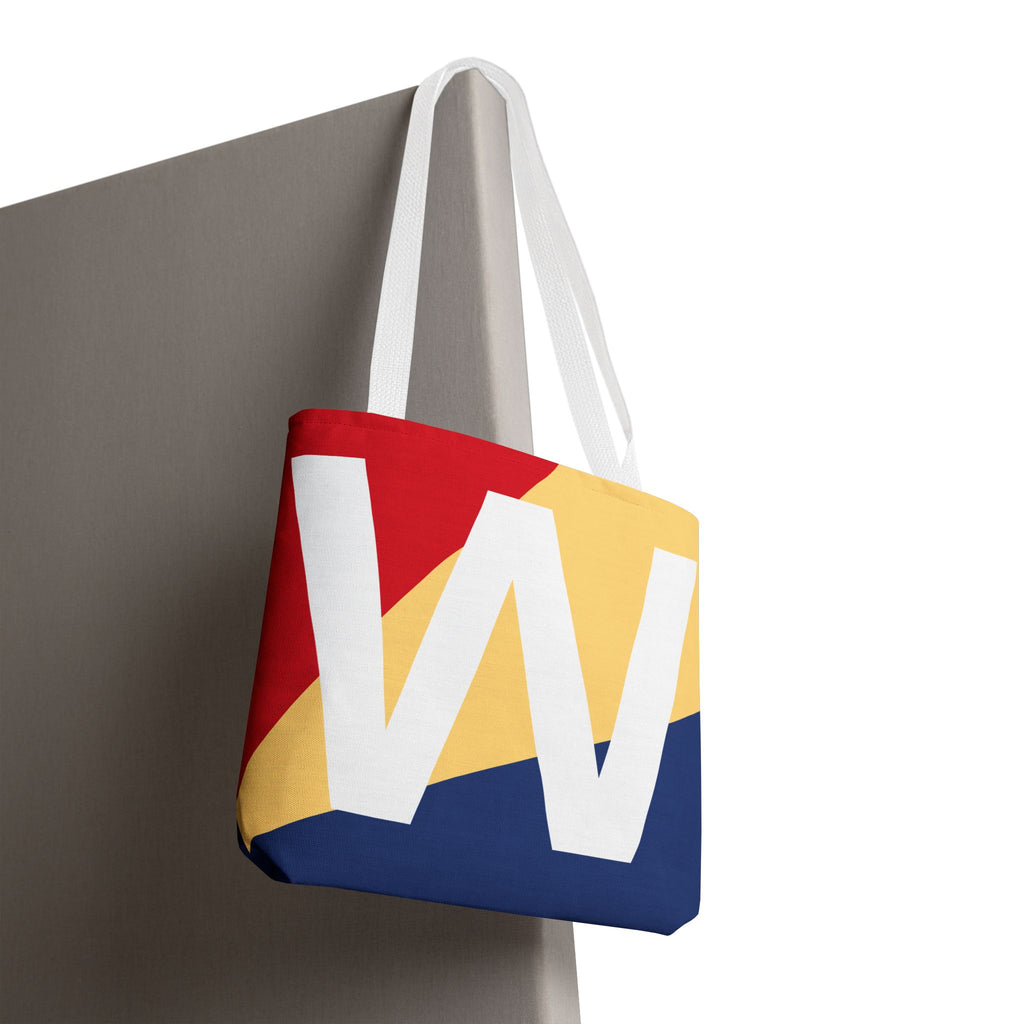 Monogram 'W' Colorblock Tote Bag — Personalized Initial W Shoulder Tote