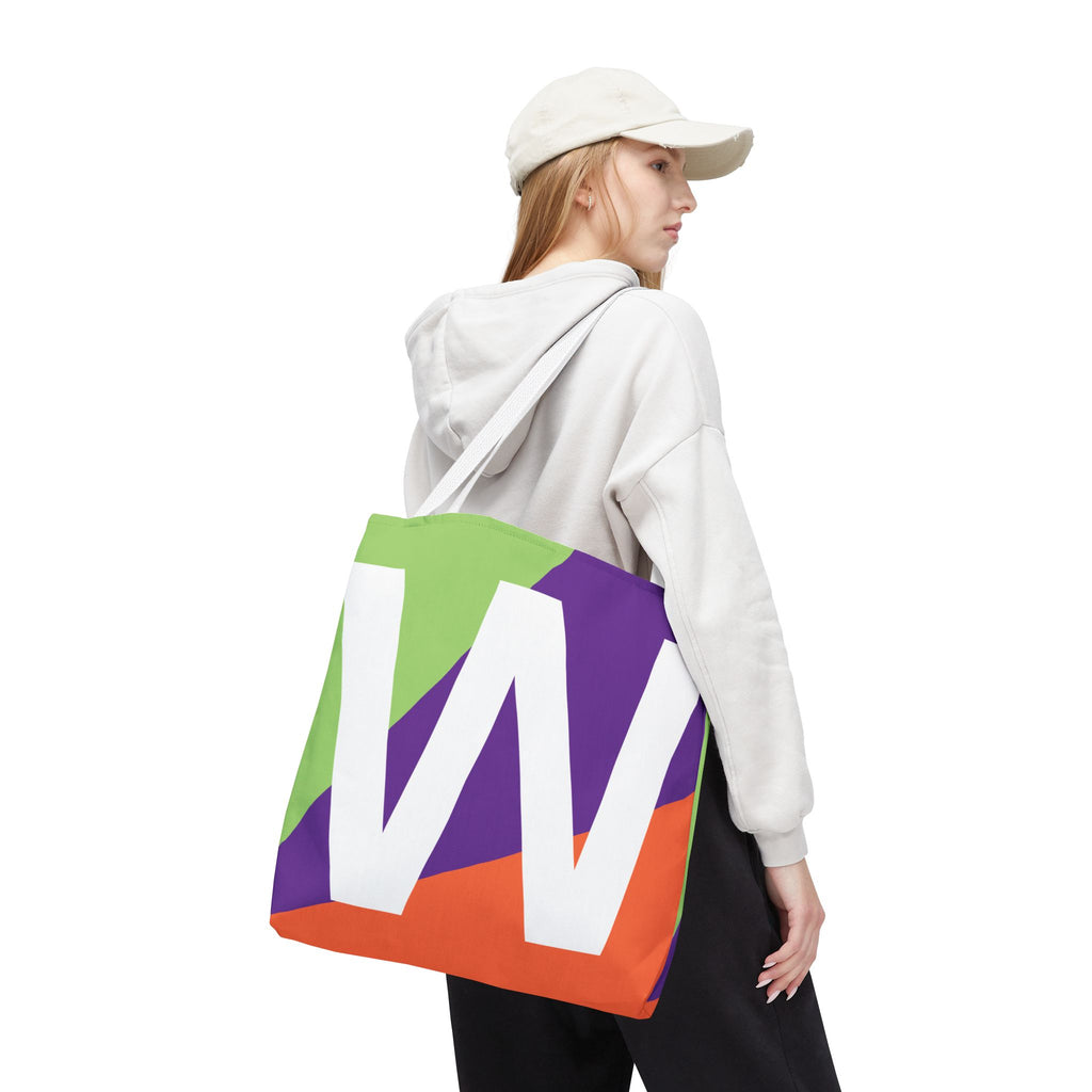 Monogram 'W' Colorblock Tote Bag — Personalized Initial W Shoulder Tote