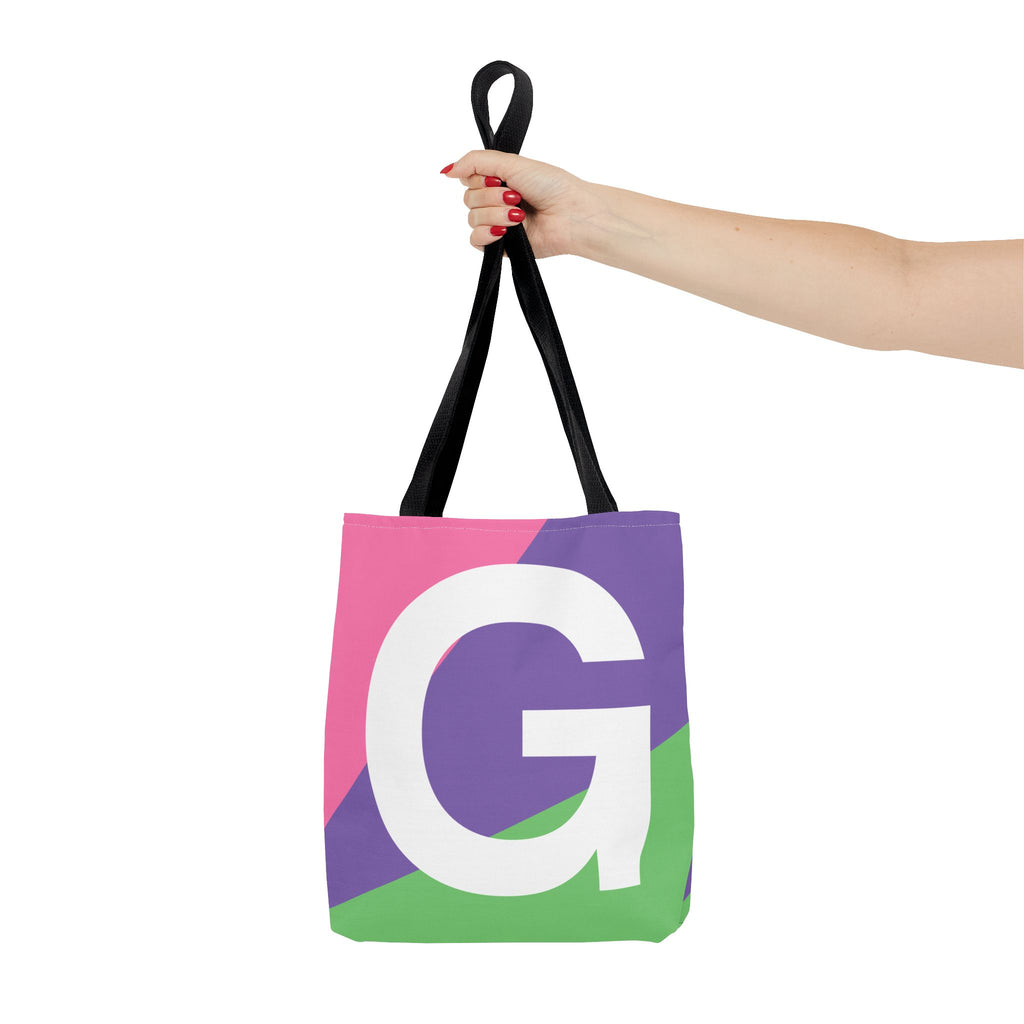 Monogram 'G' Colorblock Tote Bag — Personalized Initial G Shoulder Tote