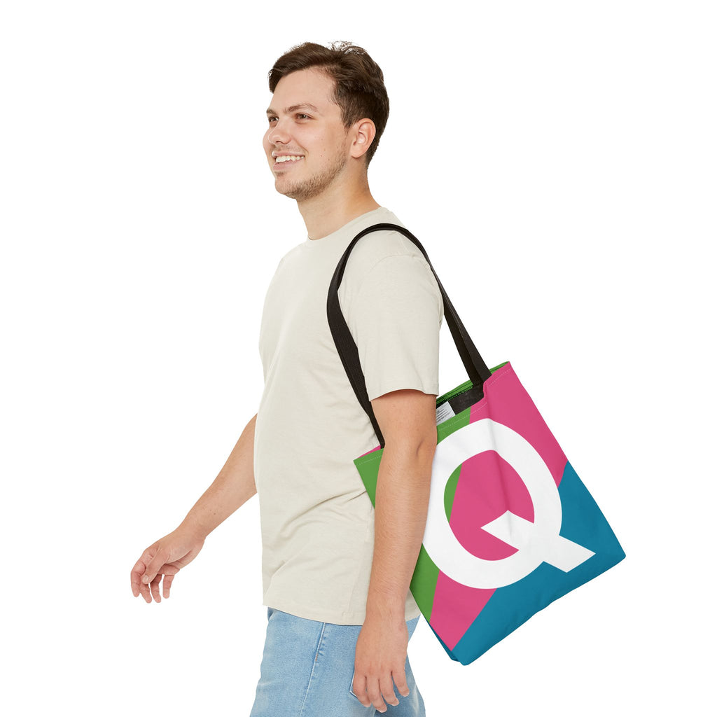 Monogram 'Q' Colorblock Tote Bag — Personalized Initial Q Shoulder Tote