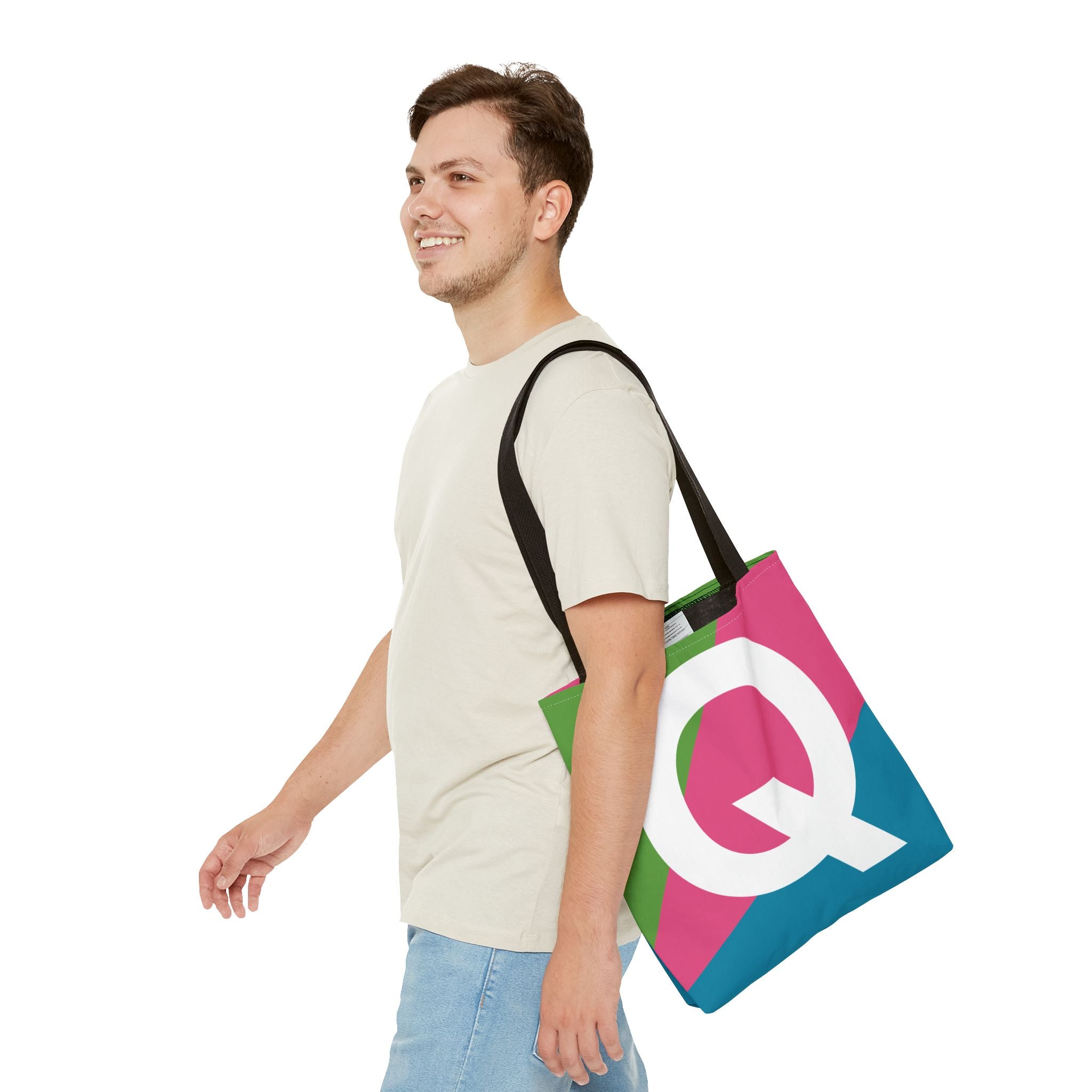 Monogram 'Q' Colorblock Tote Bag — Personalized Initial Q Shoulder Tote