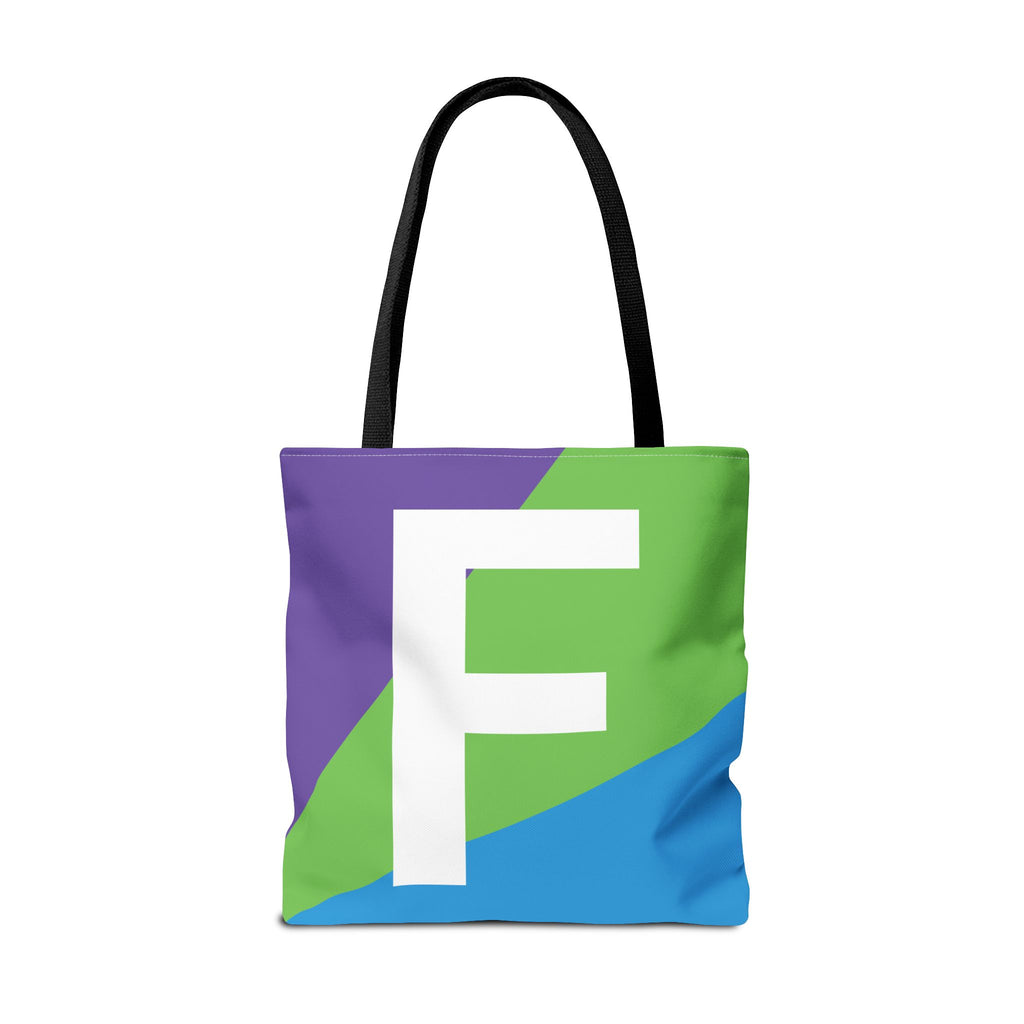 Monogram 'F' Colorblock Tote Bag — Personalized Initial F Shoulder Tote