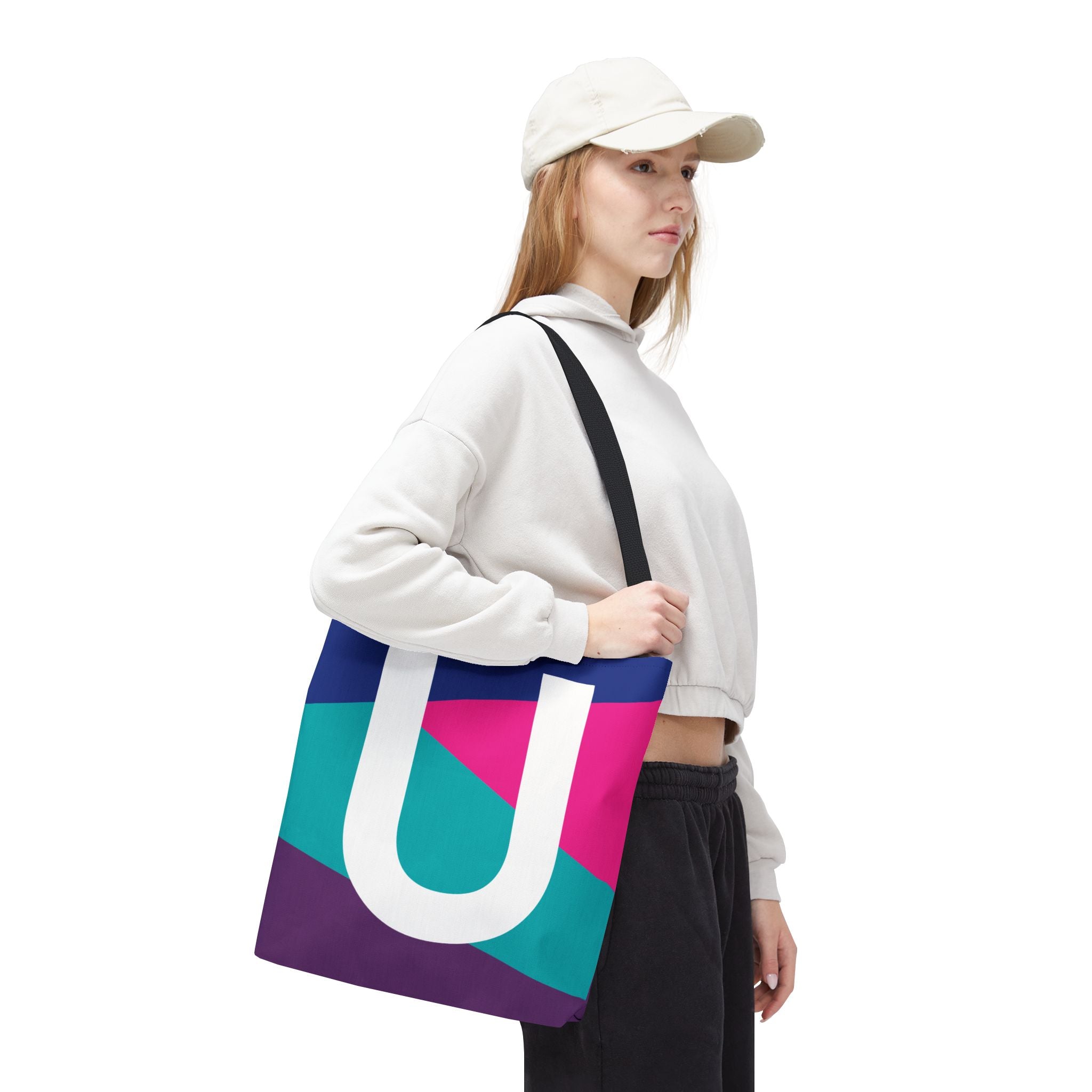 Monogram 'U' Colorblock Tote Bag — Personalized Initial U Shoulder Tote