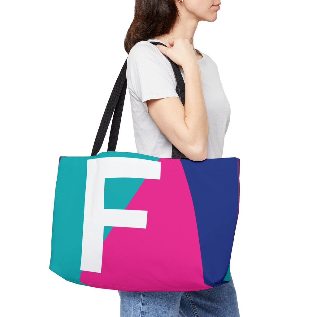 Personalized 'F' Colorblock Tote Bag — Monogram Weekender Tote
