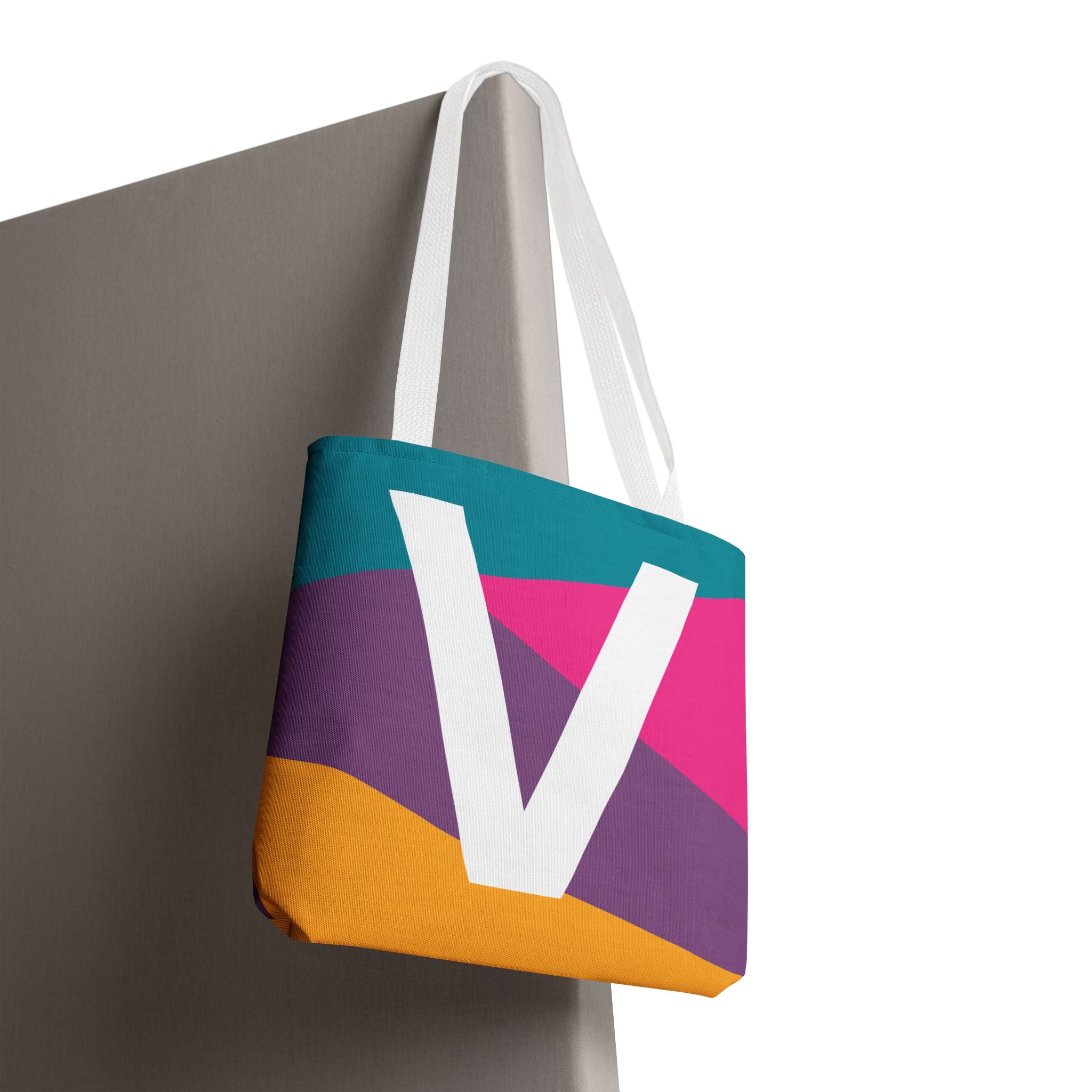 Monogram 'V' Colorblock Tote Bag — Personalized Initial V Shoulder Tote