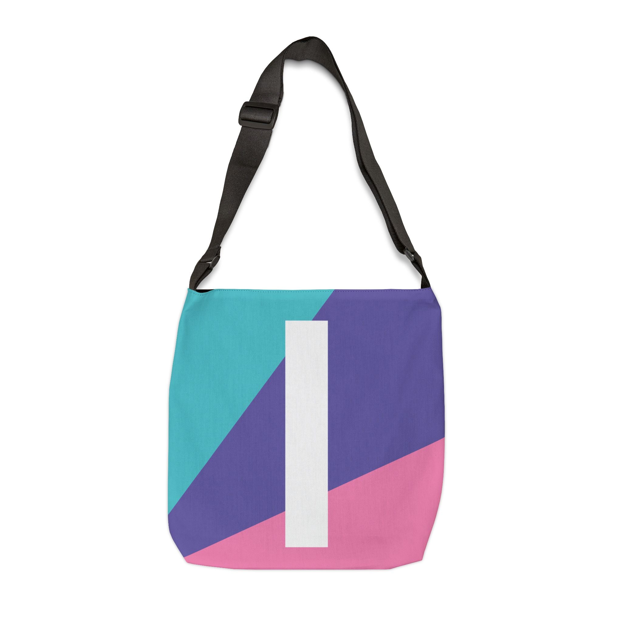 Initial Letter 'I' Colorblock Adjustable Tote Bag — Monogram Alphabet Shoulder Bag