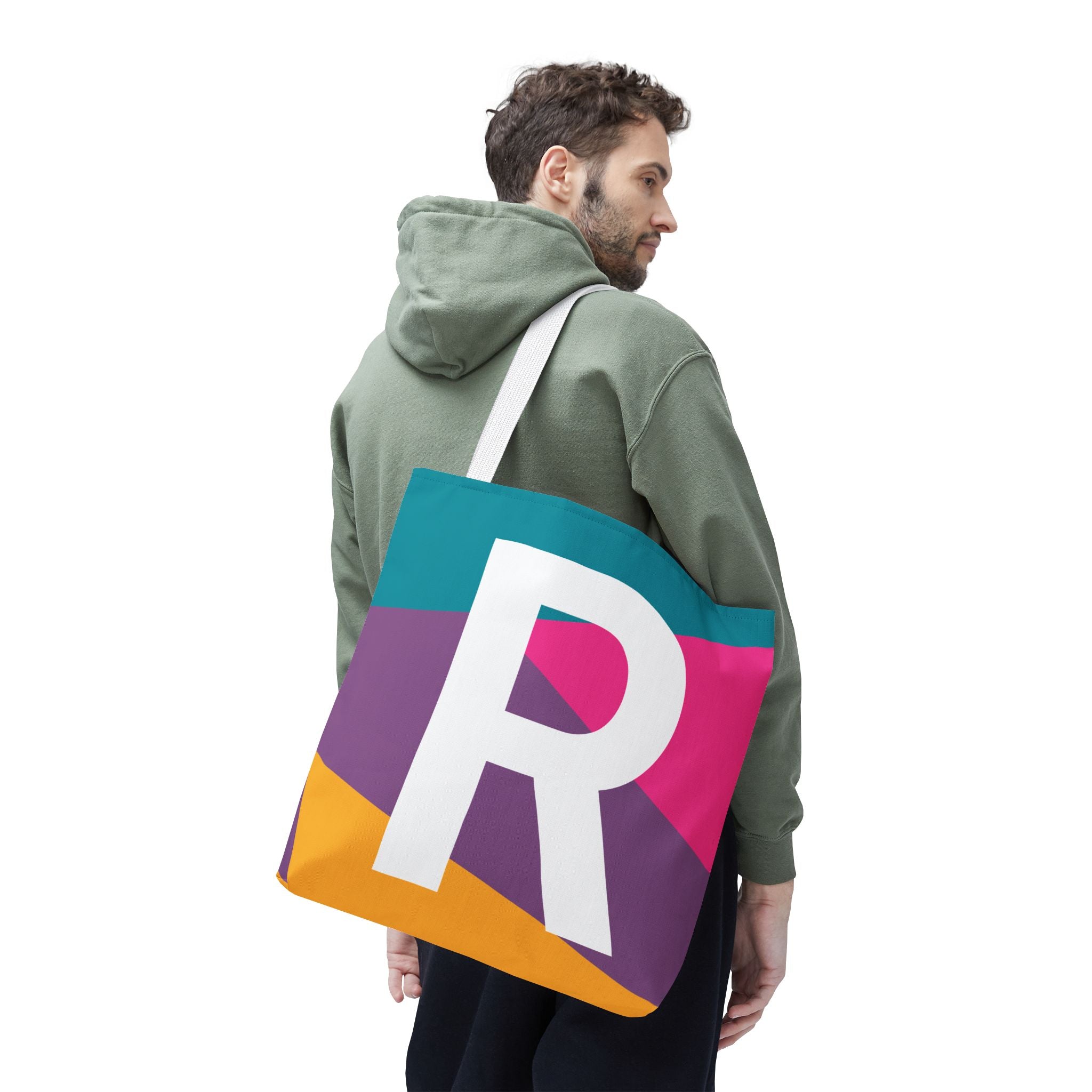 Monogram 'R' Colorblock Tote Bag — Personalized Initial R Shoulder Tote