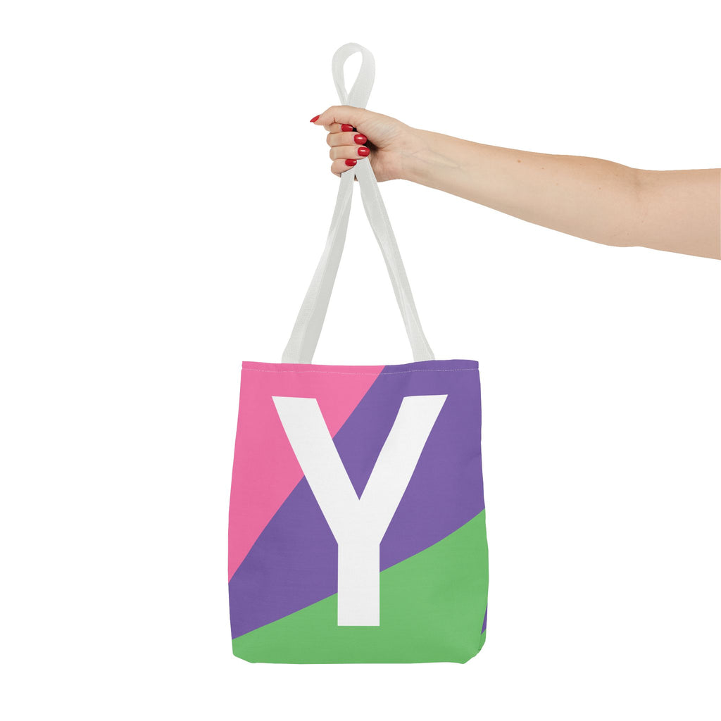 Monogram 'Y' Colorblock Tote Bag — Personalized Initial Y Shoulder Tote