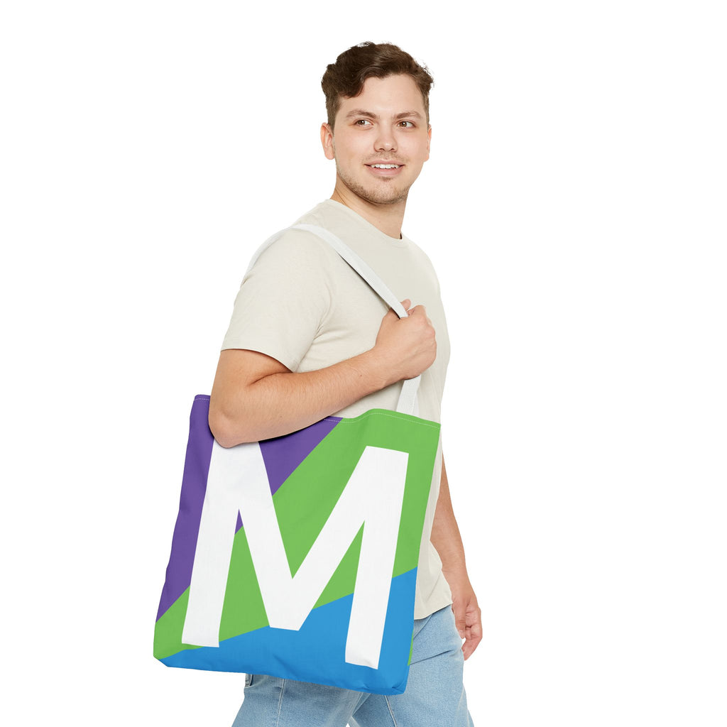 Monogram 'M' Colorblock Tote Bag — Personalized Initial M Shoulder Tote