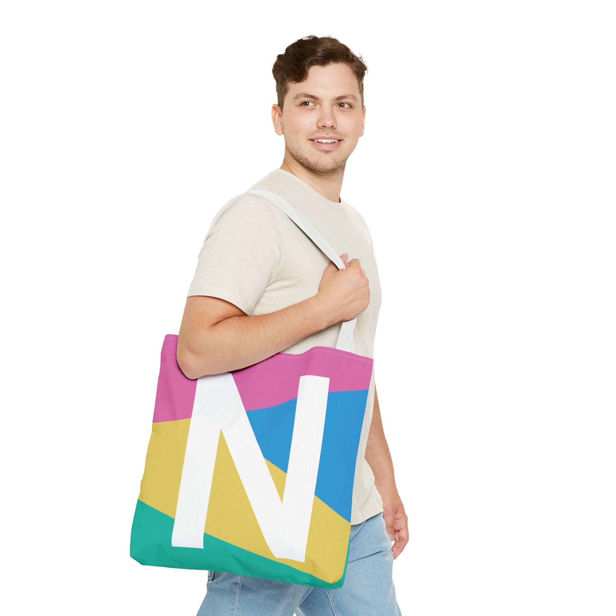 Monogram 'N' Colorblock Tote Bag — Personalized Initial N Shoulder Tote