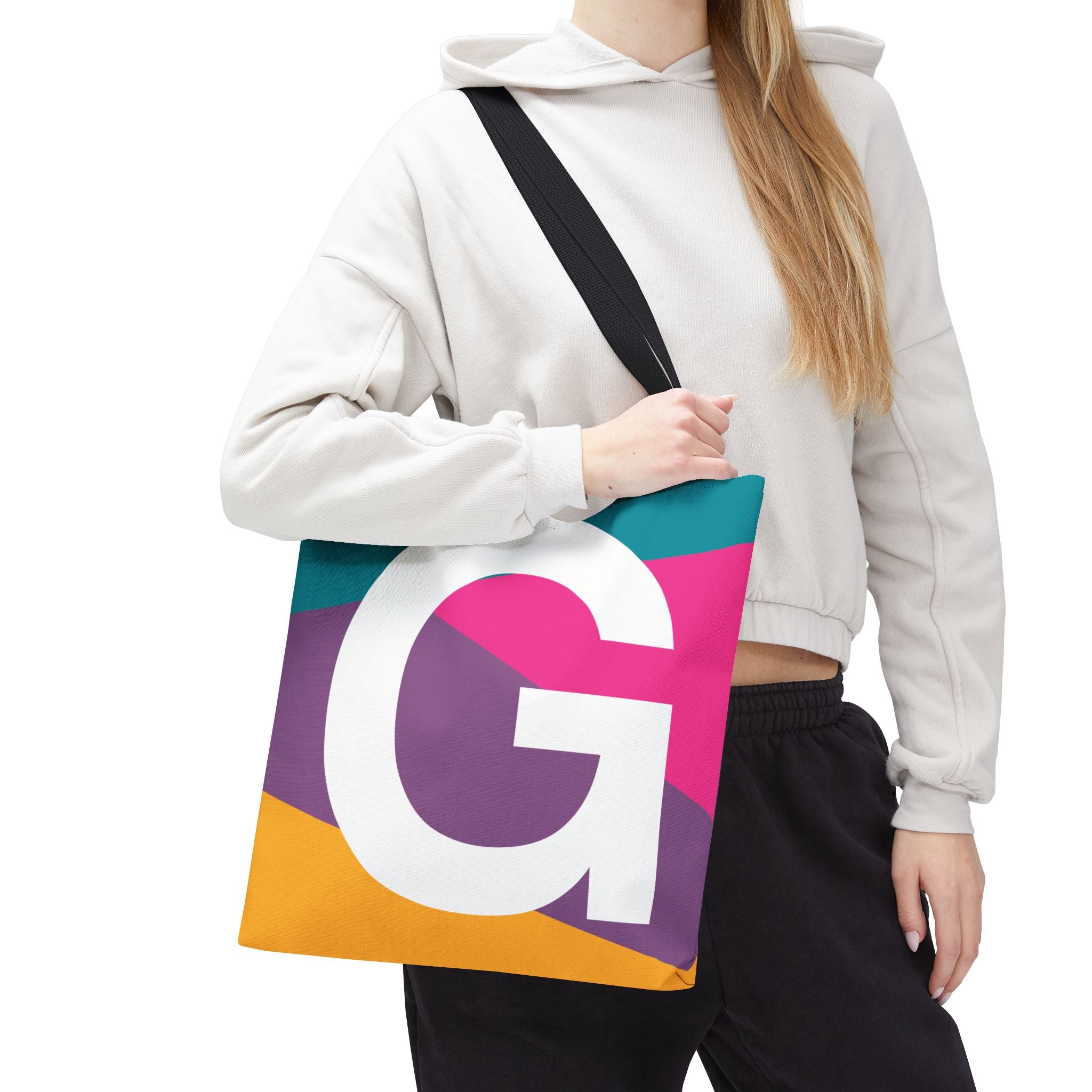 Monogram 'G' Colorblock Tote Bag — Personalized Initial G Shoulder Tote
