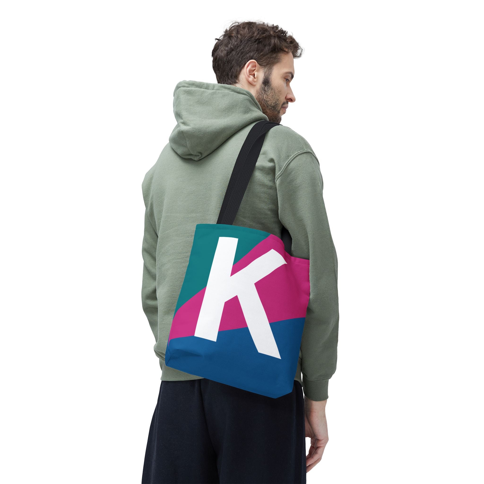 Monogram 'K' Colorblock Tote Bag — Personalized Initial K Shoulder Tote