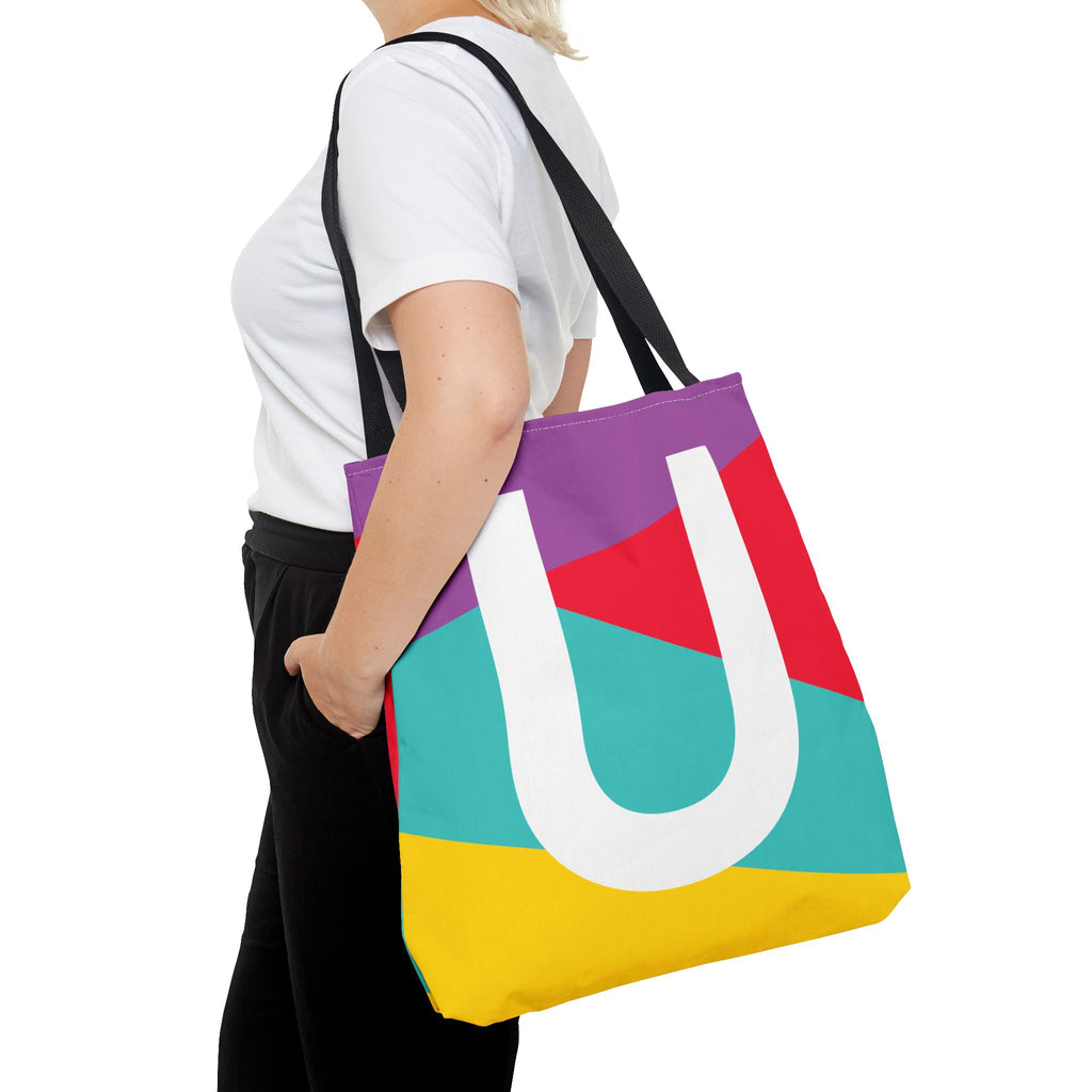 Monogram 'U' Colorblock Tote Bag — Personalized Initial U Shoulder Tote