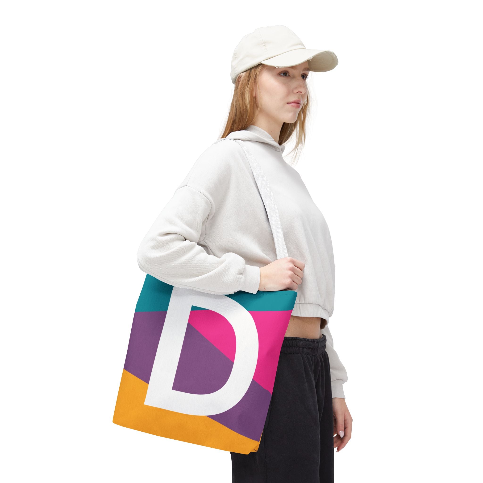 Monogram 'D' Colorblock Tote Bag — Personalized Initial D Shoulder Tote