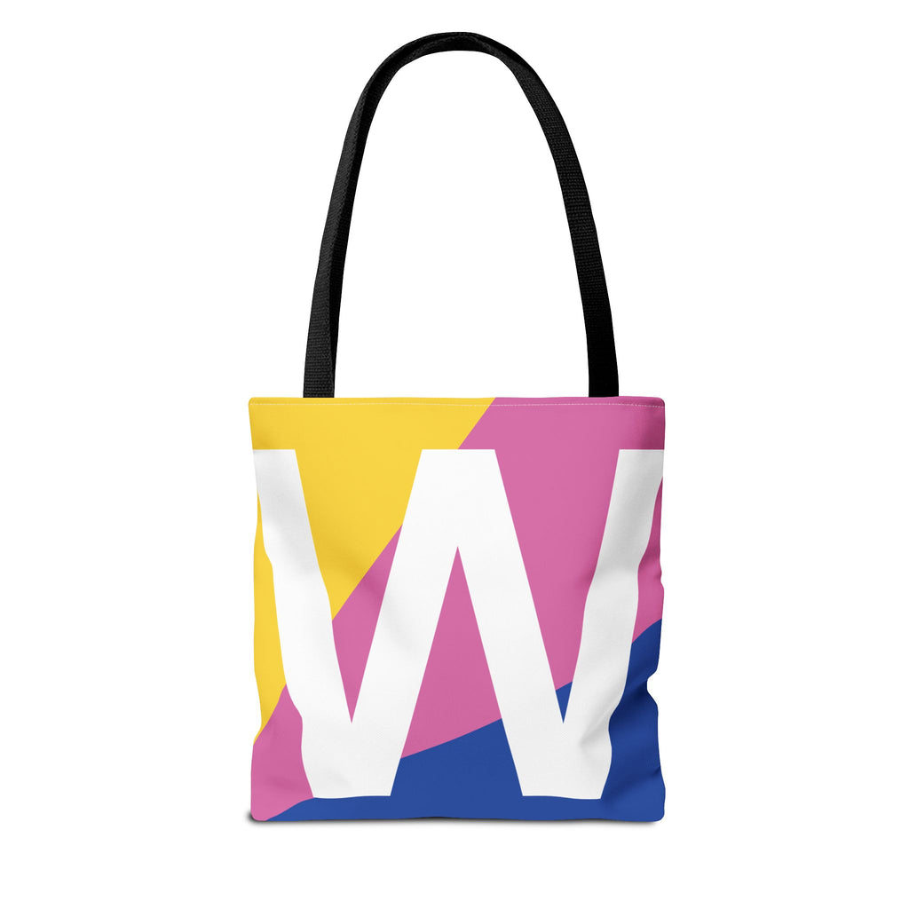 Monogram 'W' Colorblock Tote Bag — Personalized Initial W Shoulder Tote