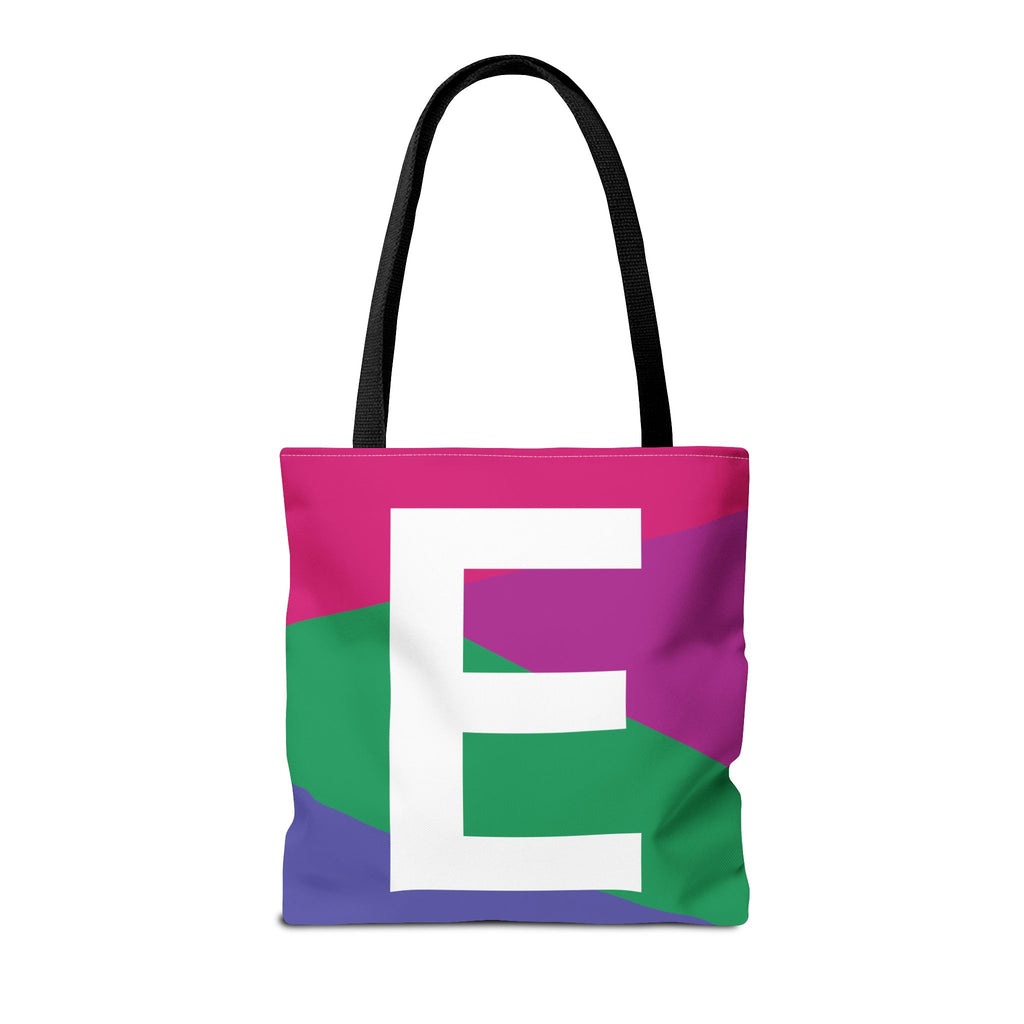 Monogram 'E' Colorblock Tote Bag — Personalized Initial E Shoulder Tote